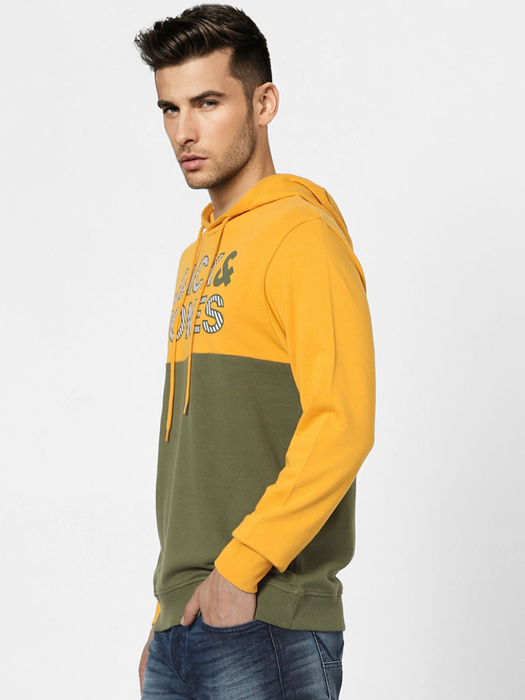 Orange Colourblocked Hooded Sweatshirt