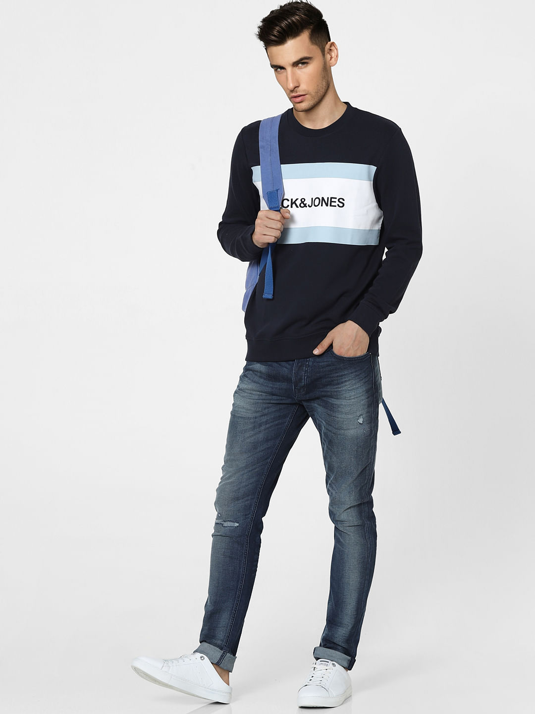 Blue Logo Print Sweatshirt - S