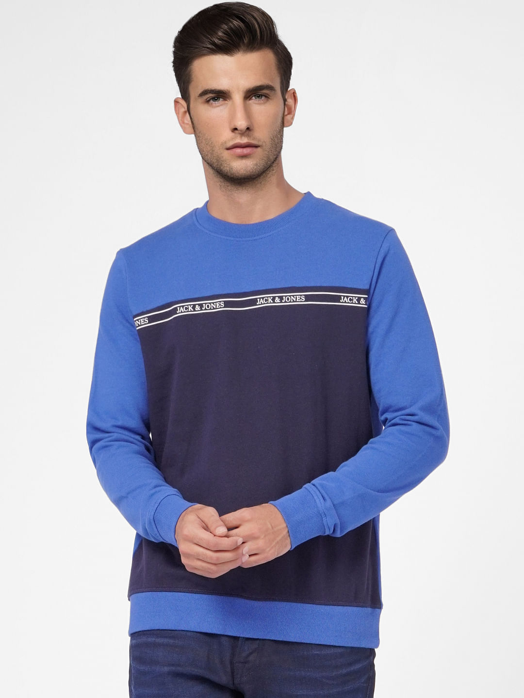 Navy Blue Colourblocked Sweatshirt