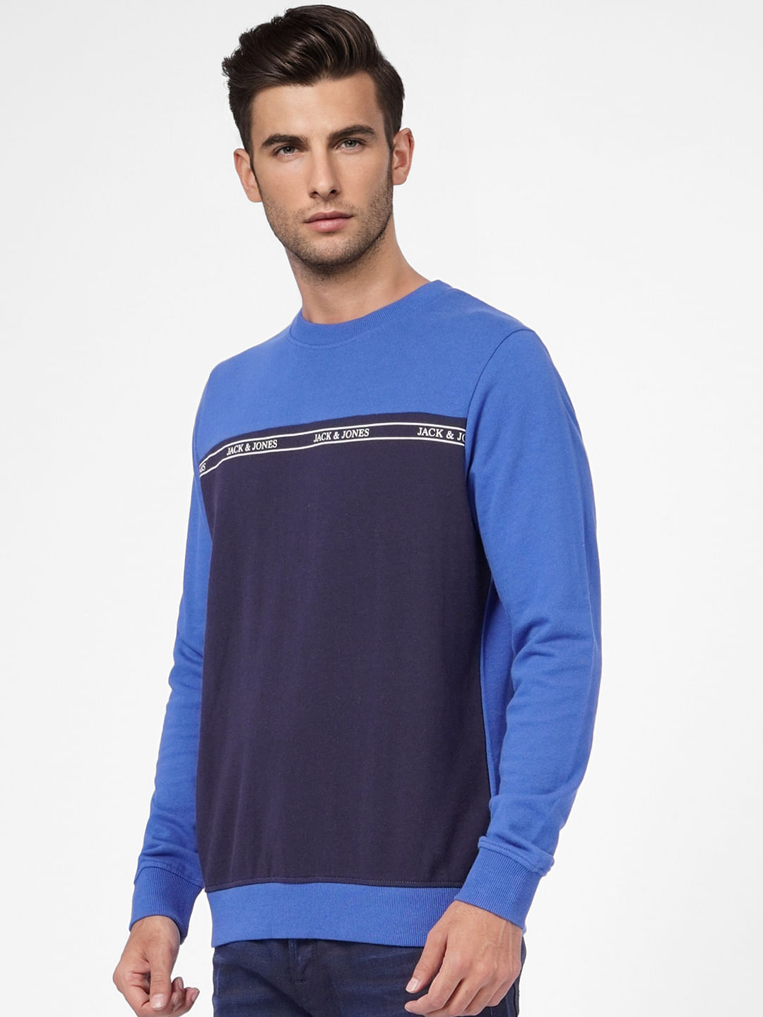 Navy Blue Colourblocked Sweatshirt