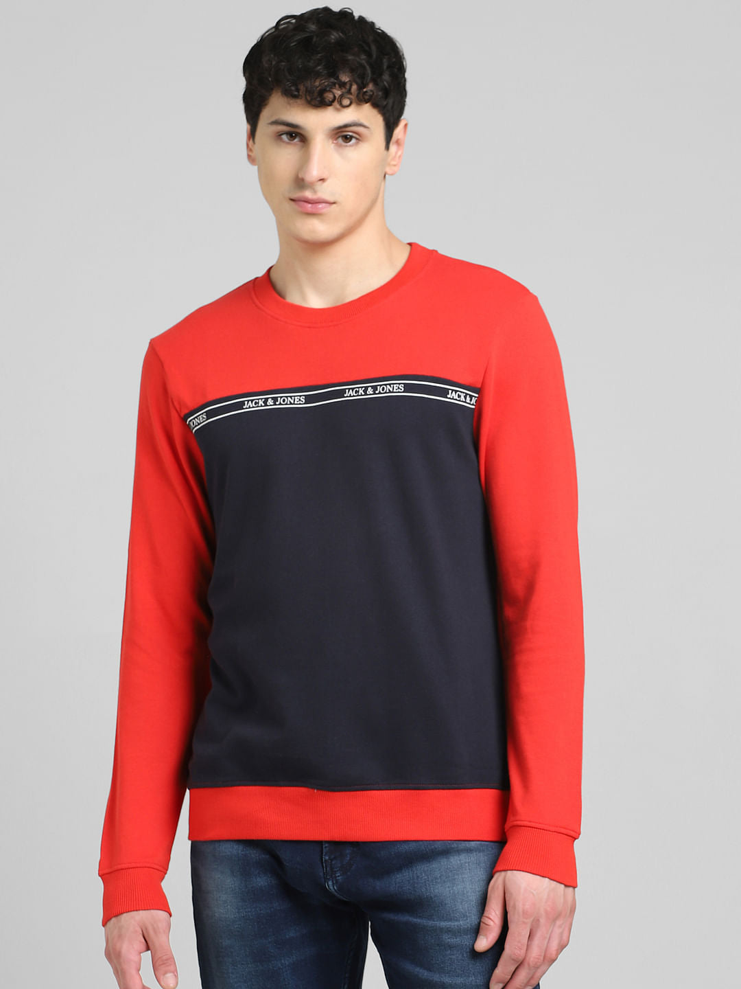 Red Colourblocked Sweatshirt
