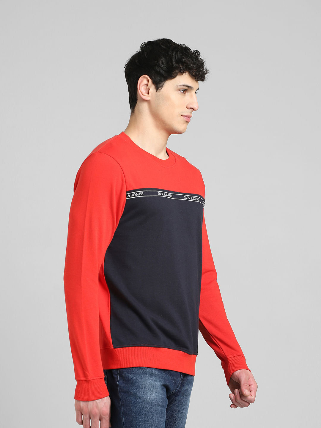Red Colourblocked Sweatshirt
