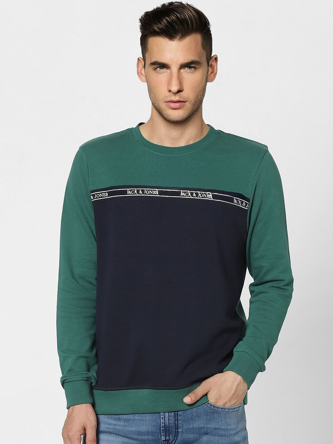 Green Colourblocked Sweatshirt