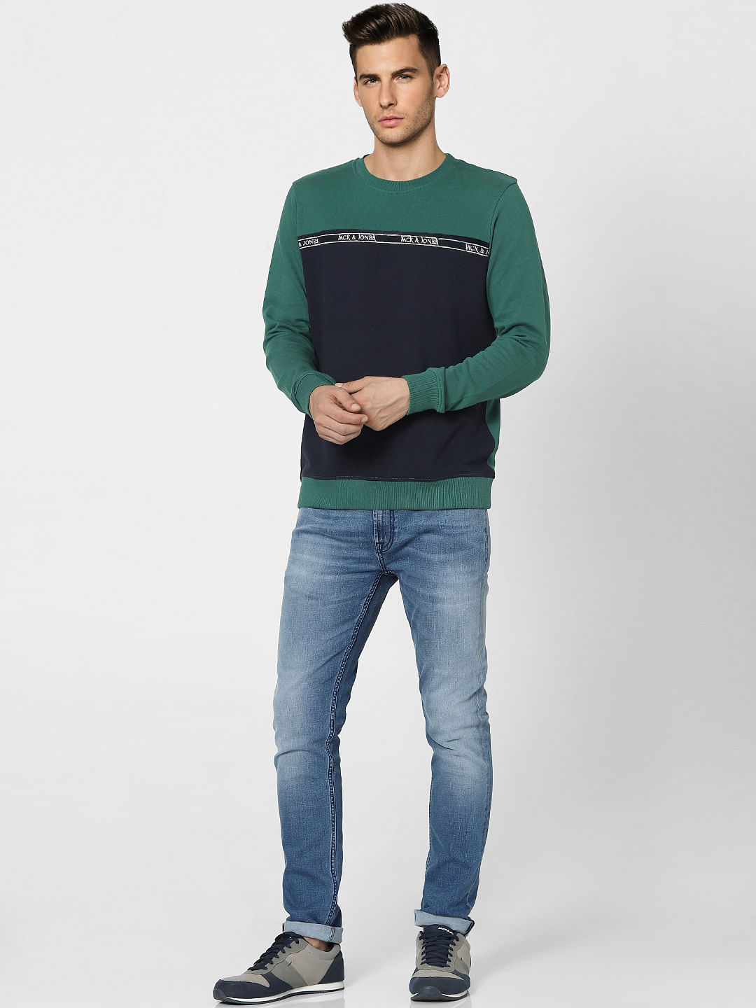 Green Colourblocked Sweatshirt