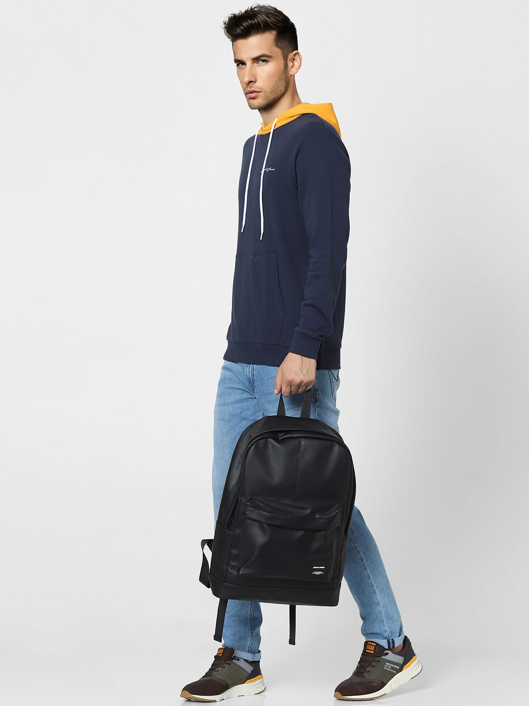 Blue Colourblocked Hooded Sweatshirt - S