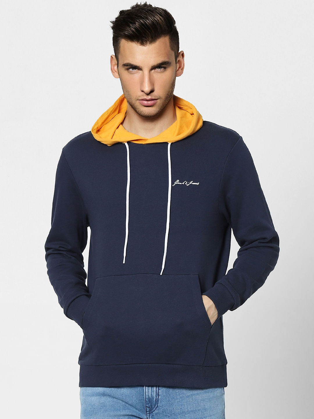 Blue Colourblocked Hooded Sweatshirt