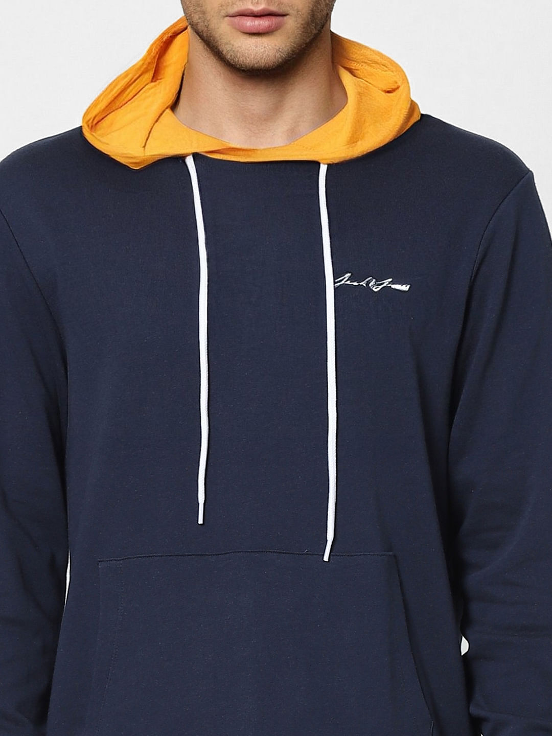 Blue Colourblocked Hooded Sweatshirt