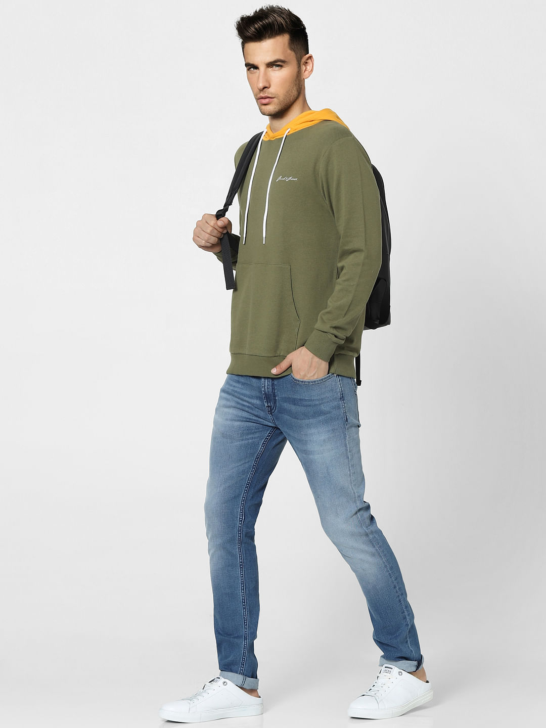 Green Contrast Hood sweatshirt - S