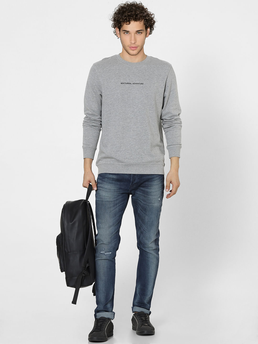 Grey Text Print Sweatshirt - S