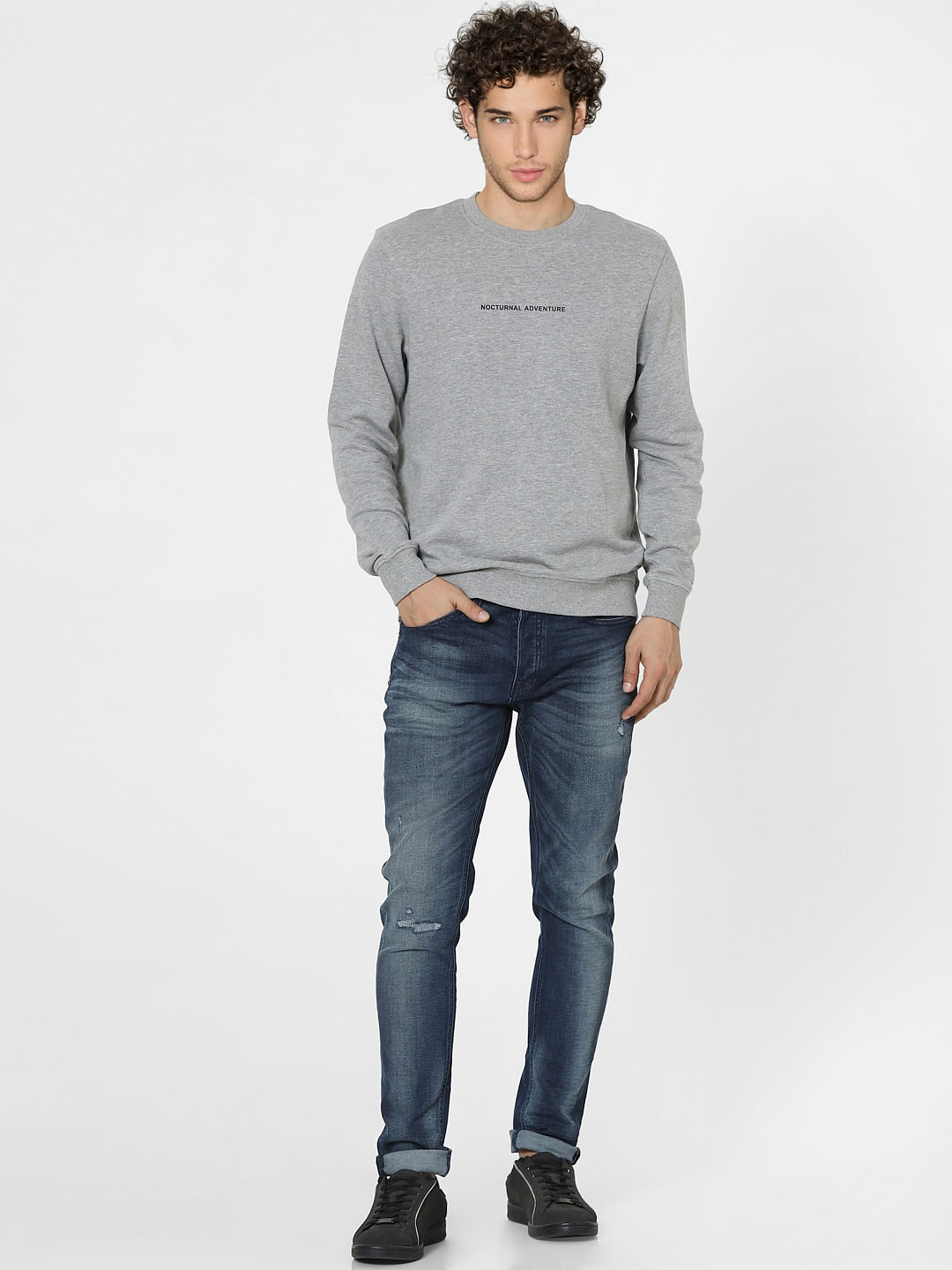 Grey Text Print Sweatshirt