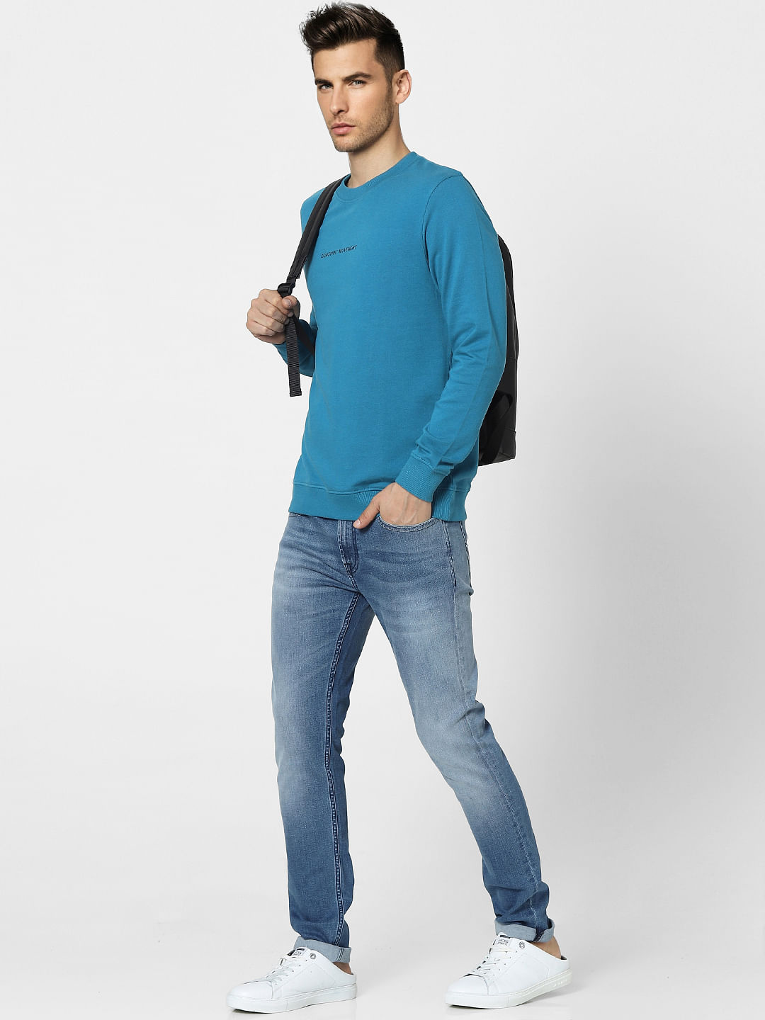 Blue Text Print Sweatshirt