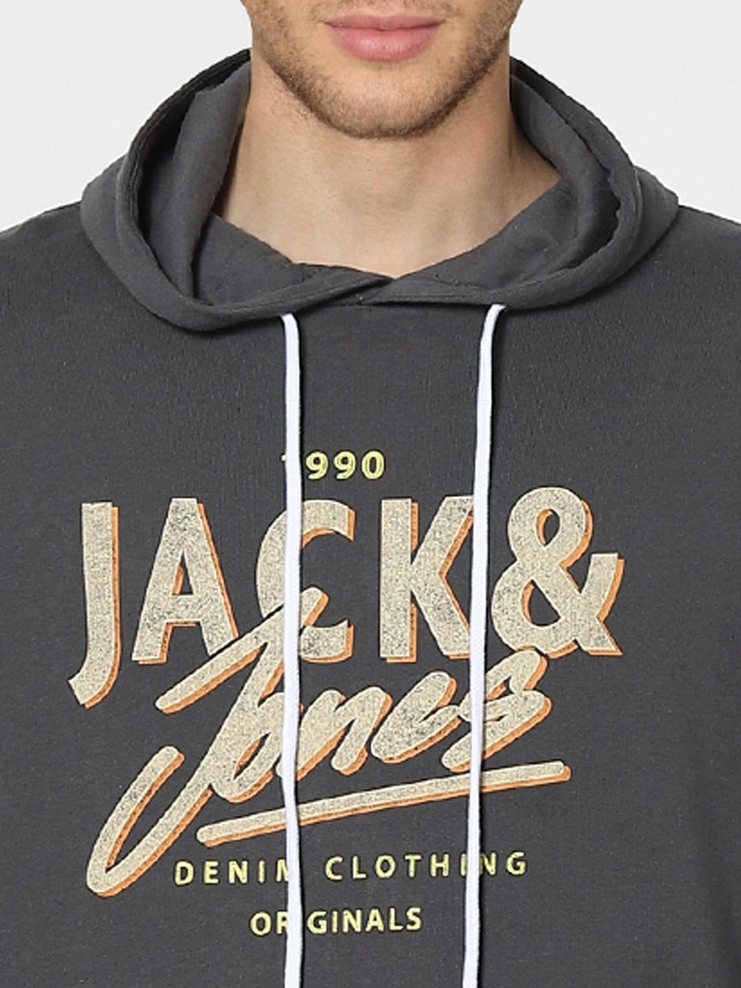 Grey Graphic Print Hooded Sweatshirt