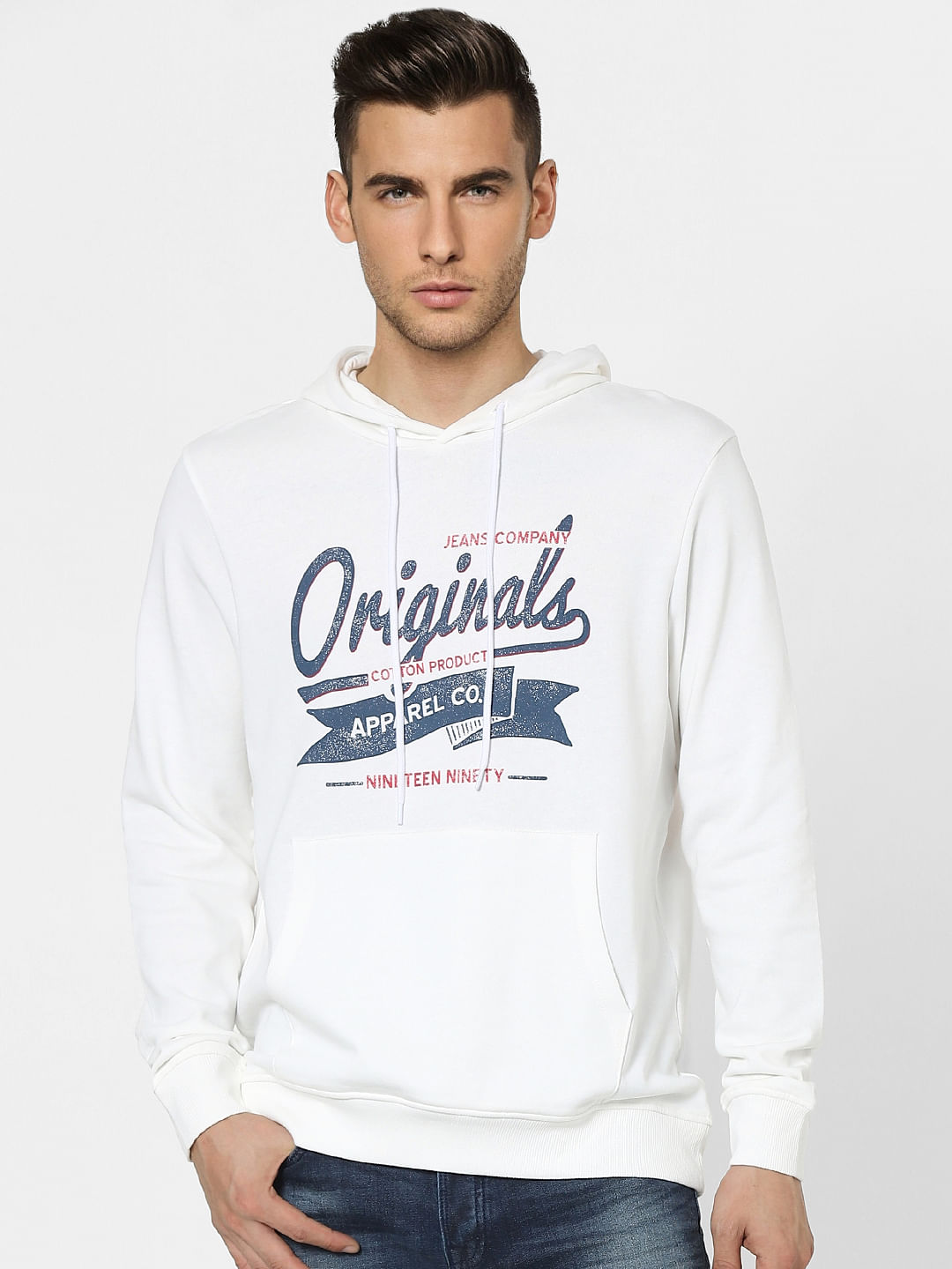 White Graphic Print Hooded Sweatshirt