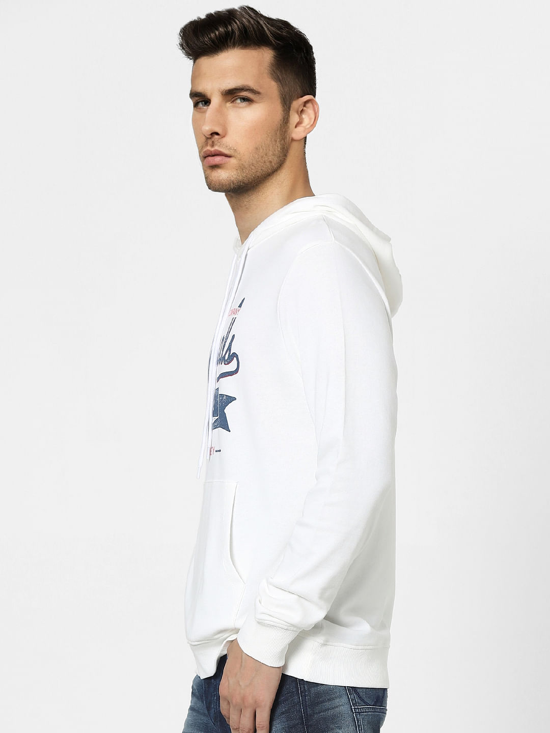 White Graphic Print Hooded Sweatshirt