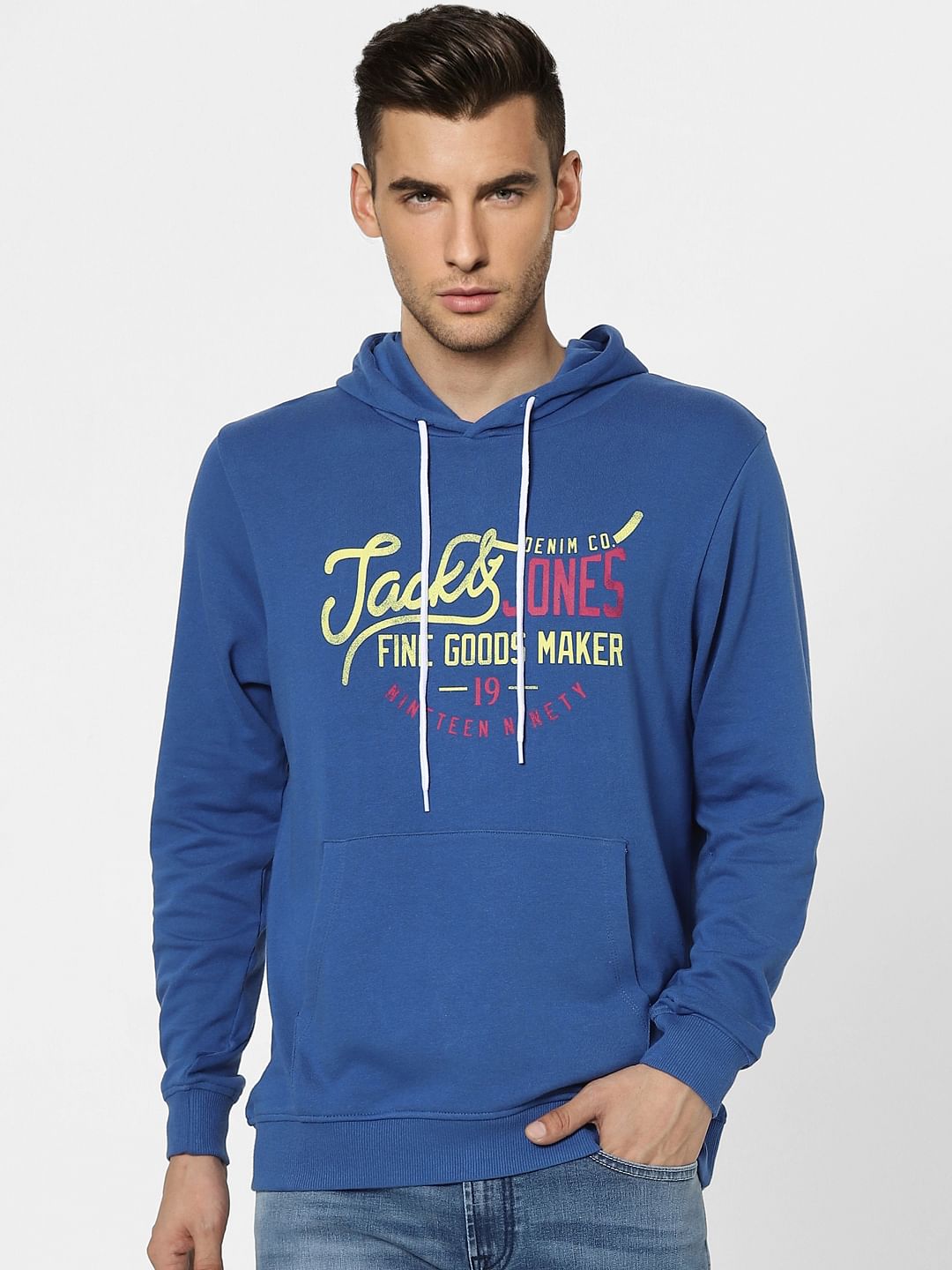 Blue Graphic Print Hooded Sweatshirt