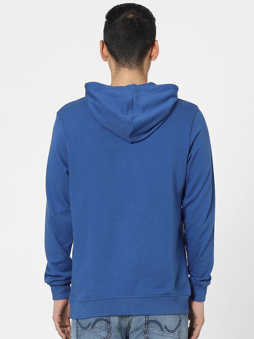 Blue Graphic Print Hooded Sweatshirt