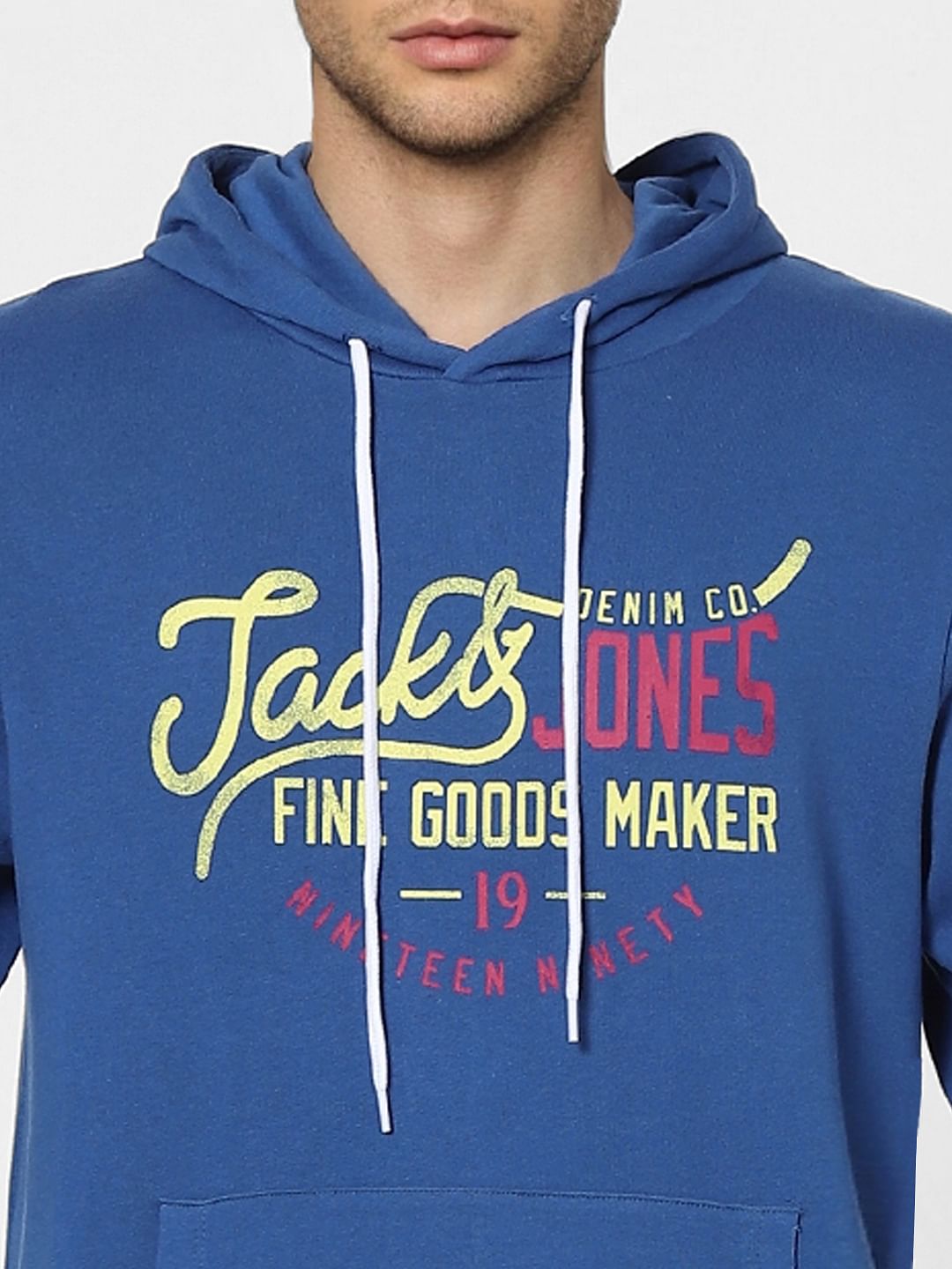 Blue Graphic Print Hooded Sweatshirt