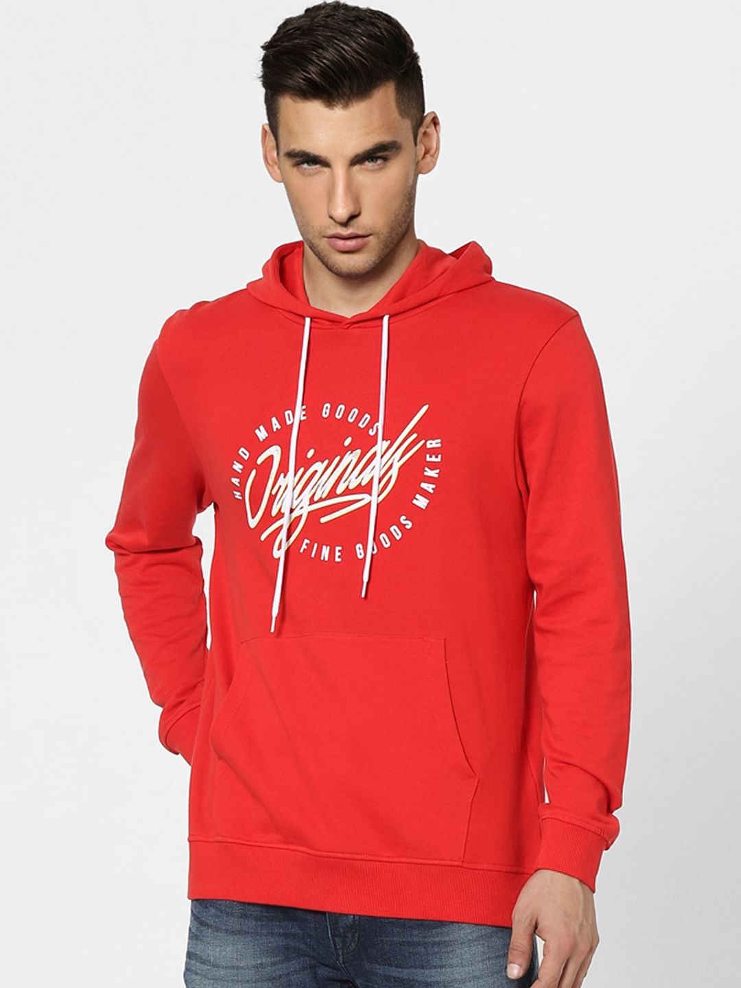 Red Graphic Print Hooded Sweatshirt
