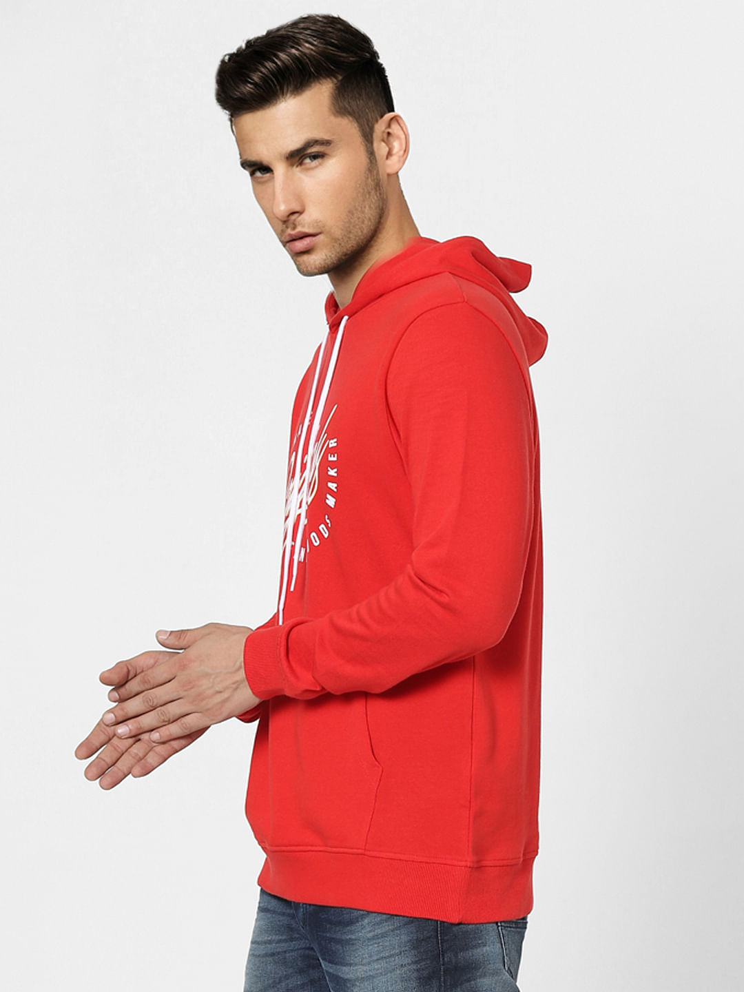 Red Graphic Print Hooded Sweatshirt