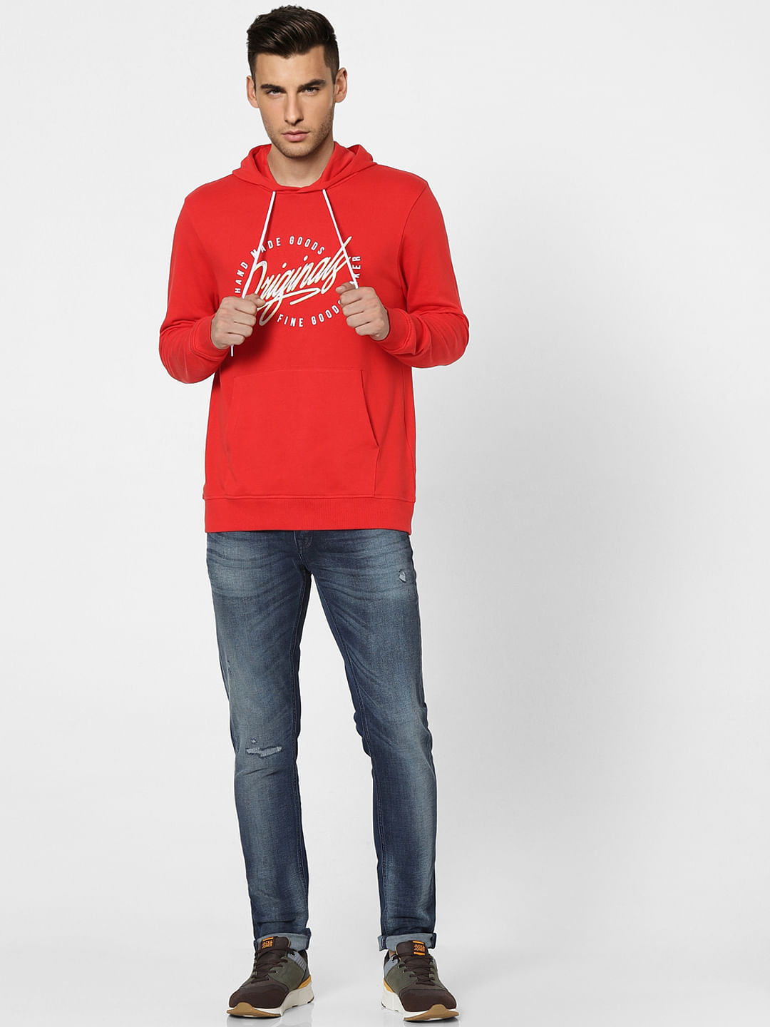 Red Graphic Print Hooded Sweatshirt