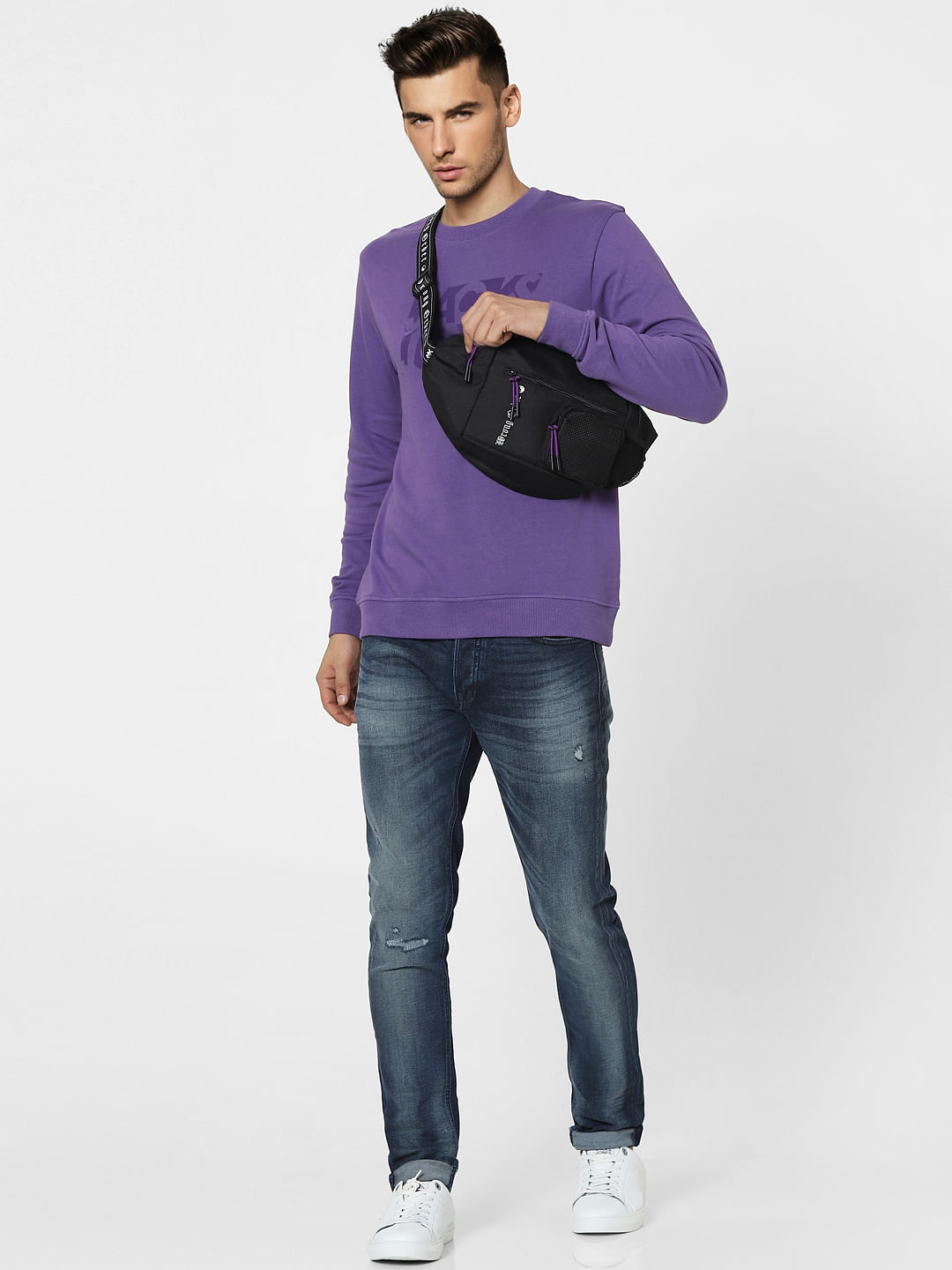 Purple Graphic Print Sweatshirt