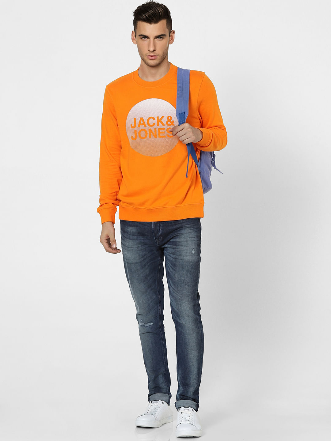 Orange Graphic Print Sweatshirt