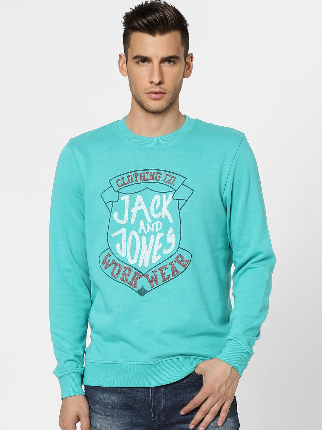 Aqua Blue Graphic Print Sweatshirt