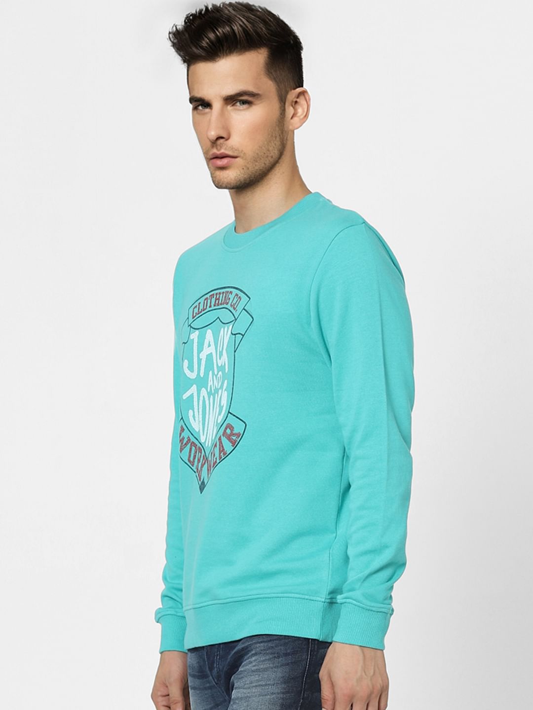 Aqua Blue Graphic Print Sweatshirt