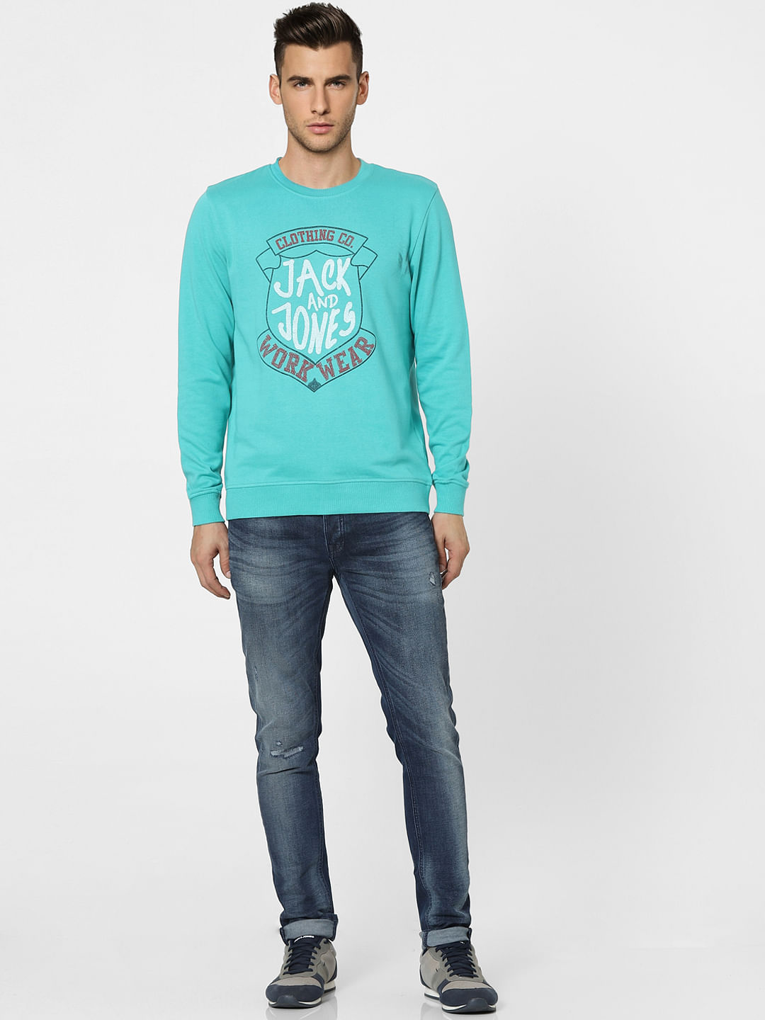 Aqua Blue Graphic Print Sweatshirt