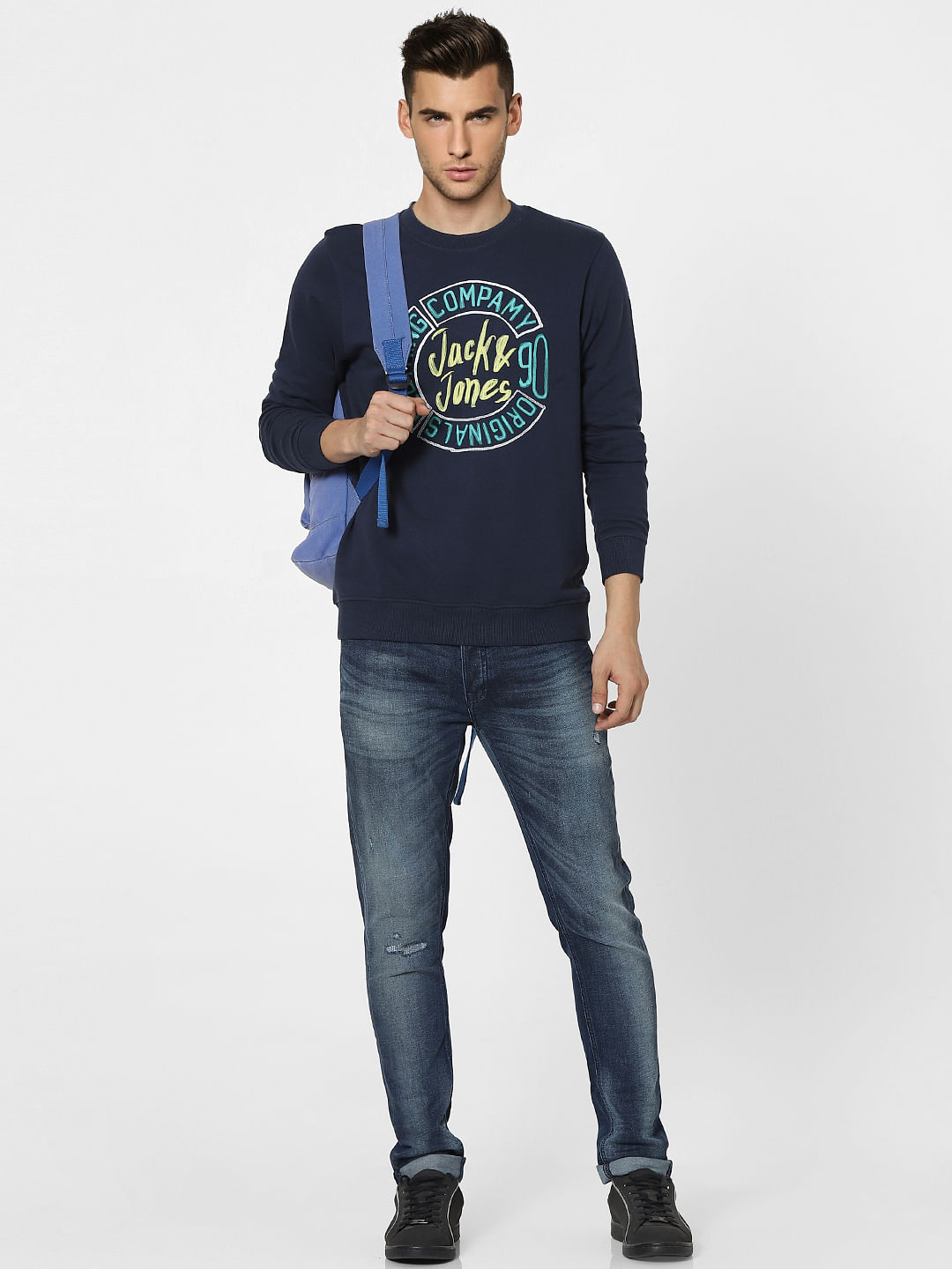 Navy Blue Graphic Print Sweatshirt
