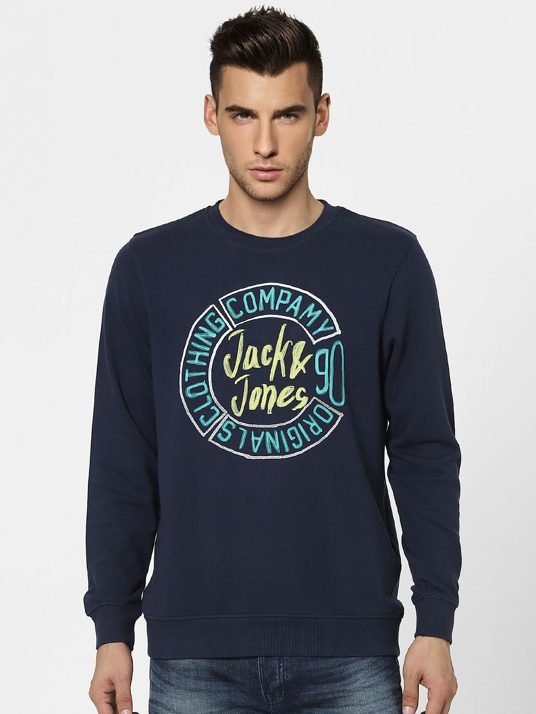 Navy Blue Graphic Print Sweatshirt