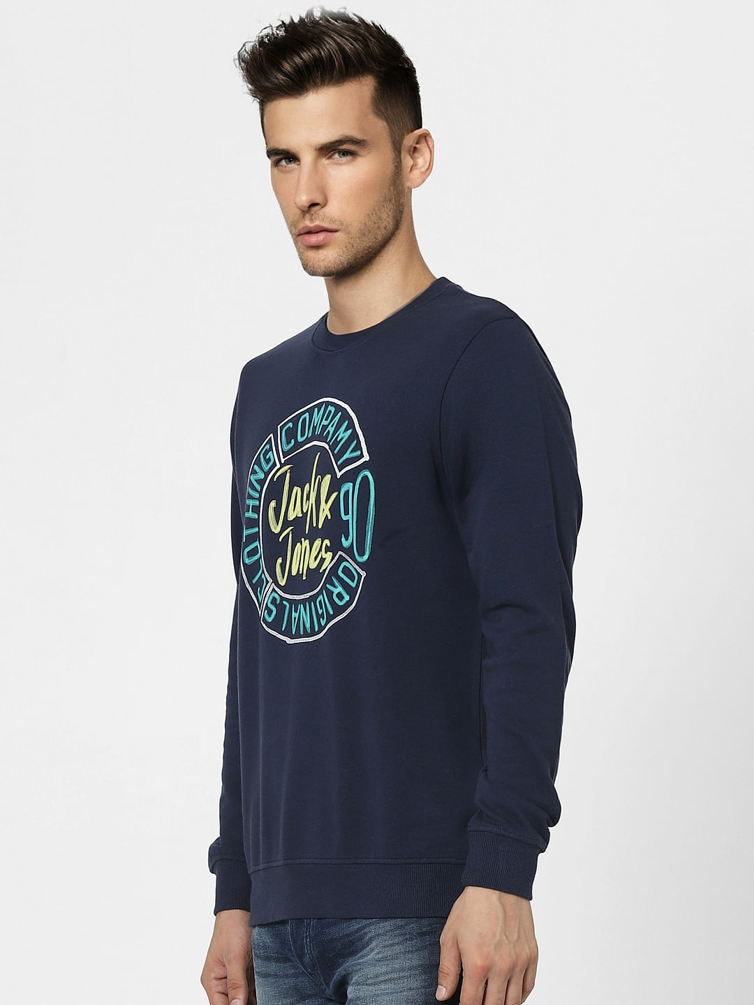 Navy Blue Graphic Print Sweatshirt