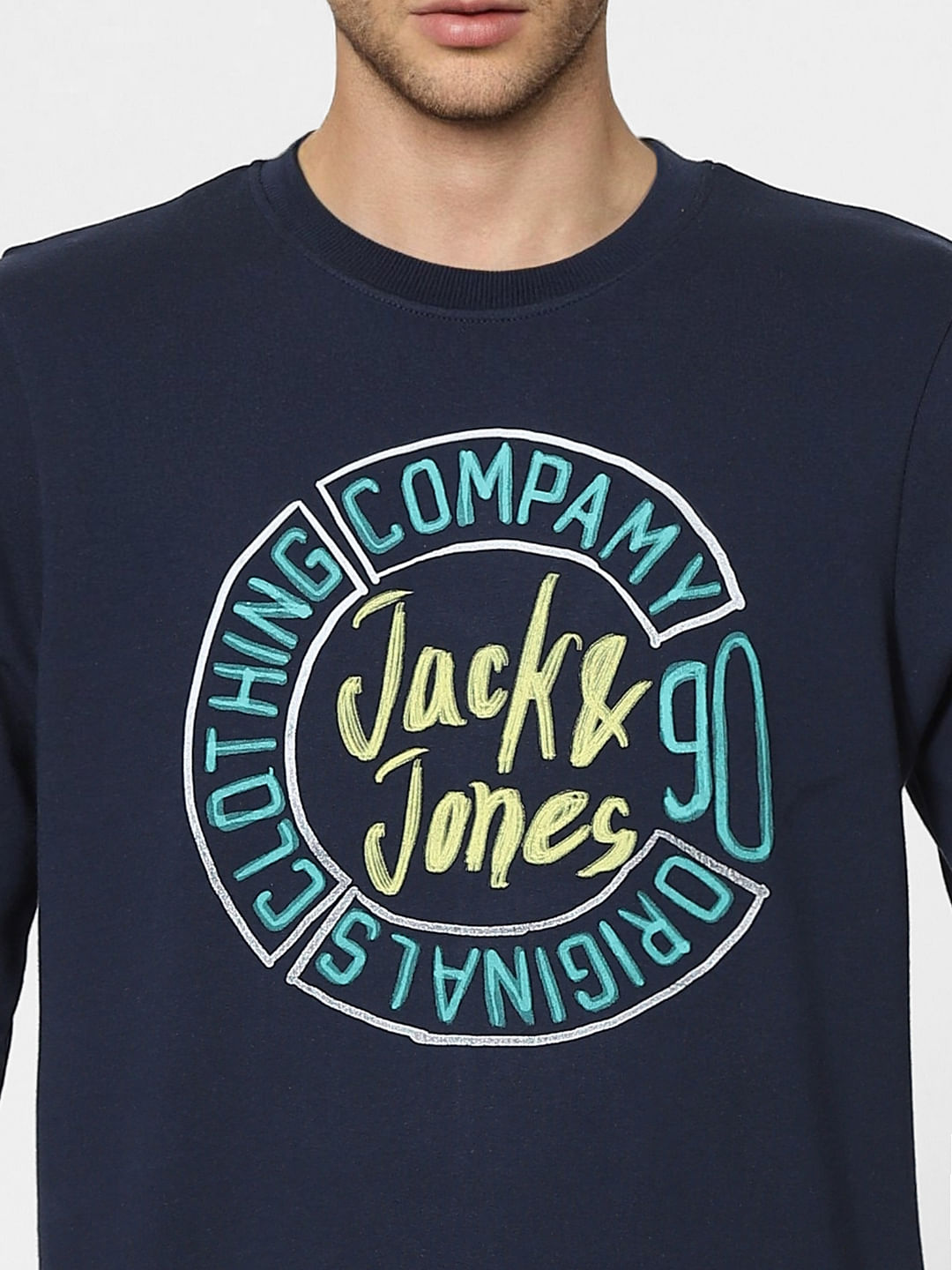 Navy Blue Graphic Print Sweatshirt