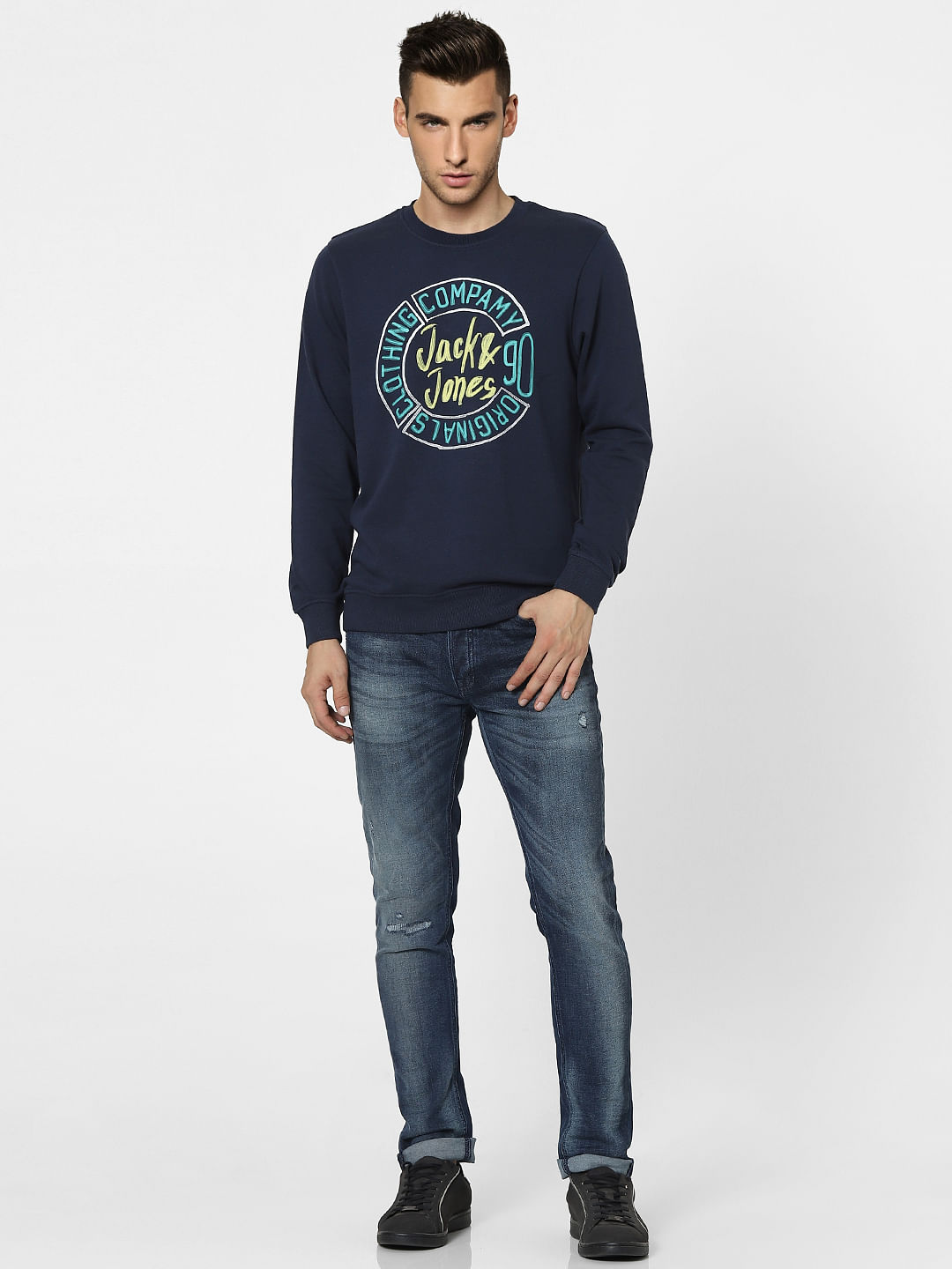 Navy Blue Graphic Print Sweatshirt