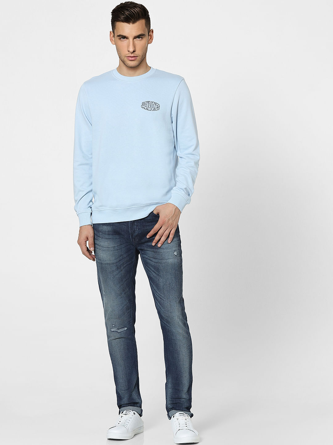 Light Blue Graphic Print Sweatshirt