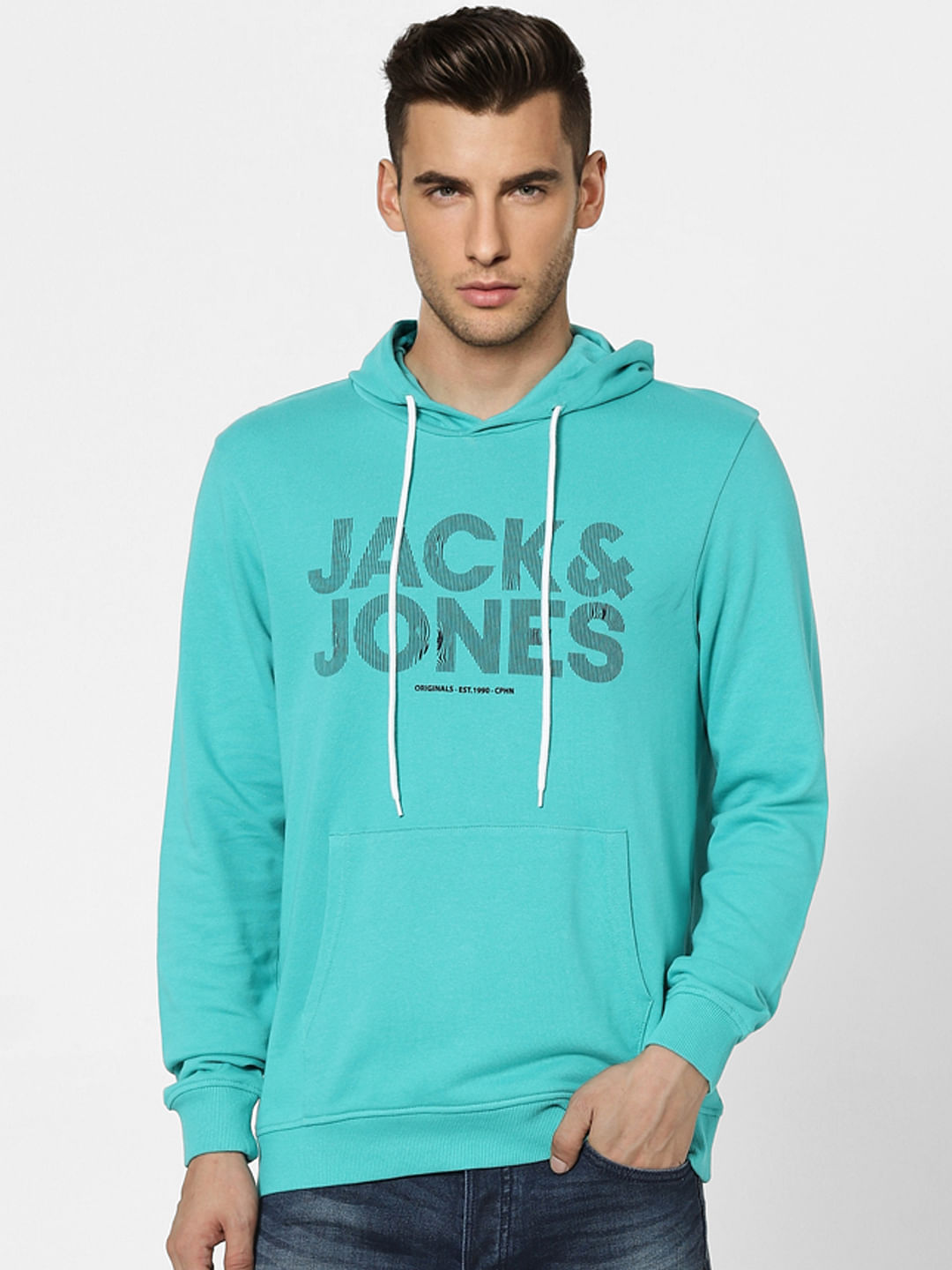 Blue Graphic Print Hooded Sweatshirt
