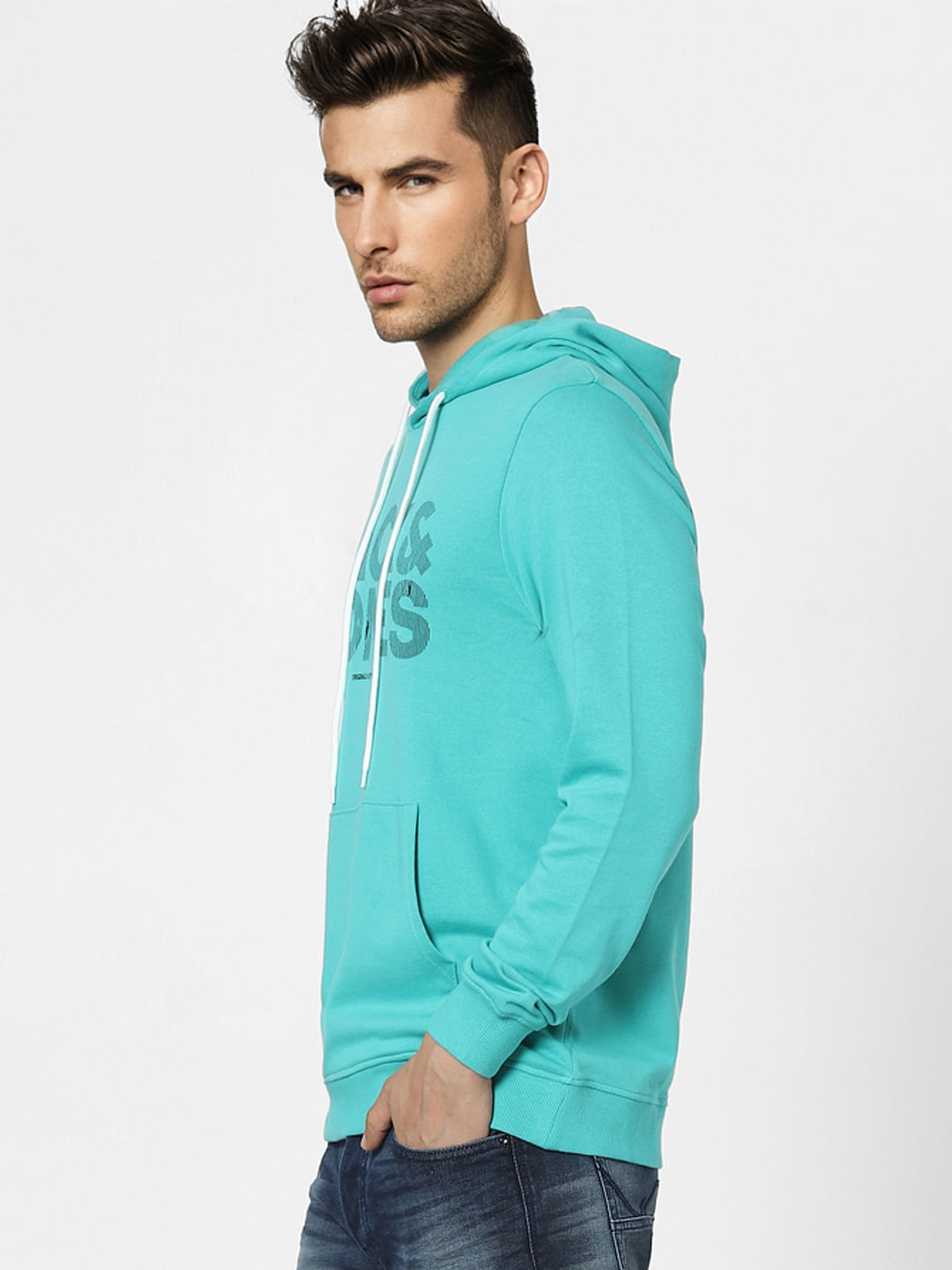 Blue Graphic Print Hooded Sweatshirt