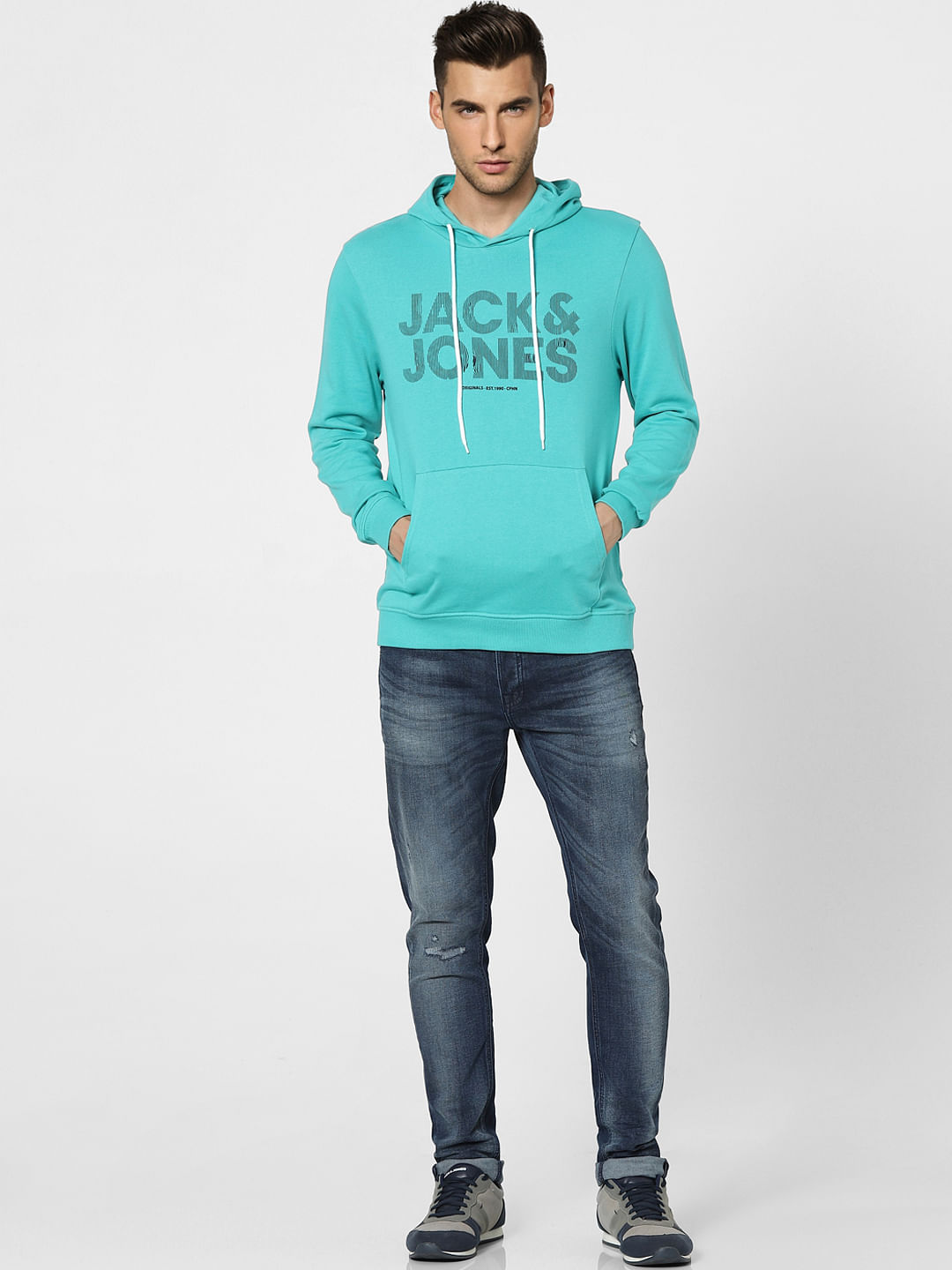 Blue Graphic Print Hooded Sweatshirt