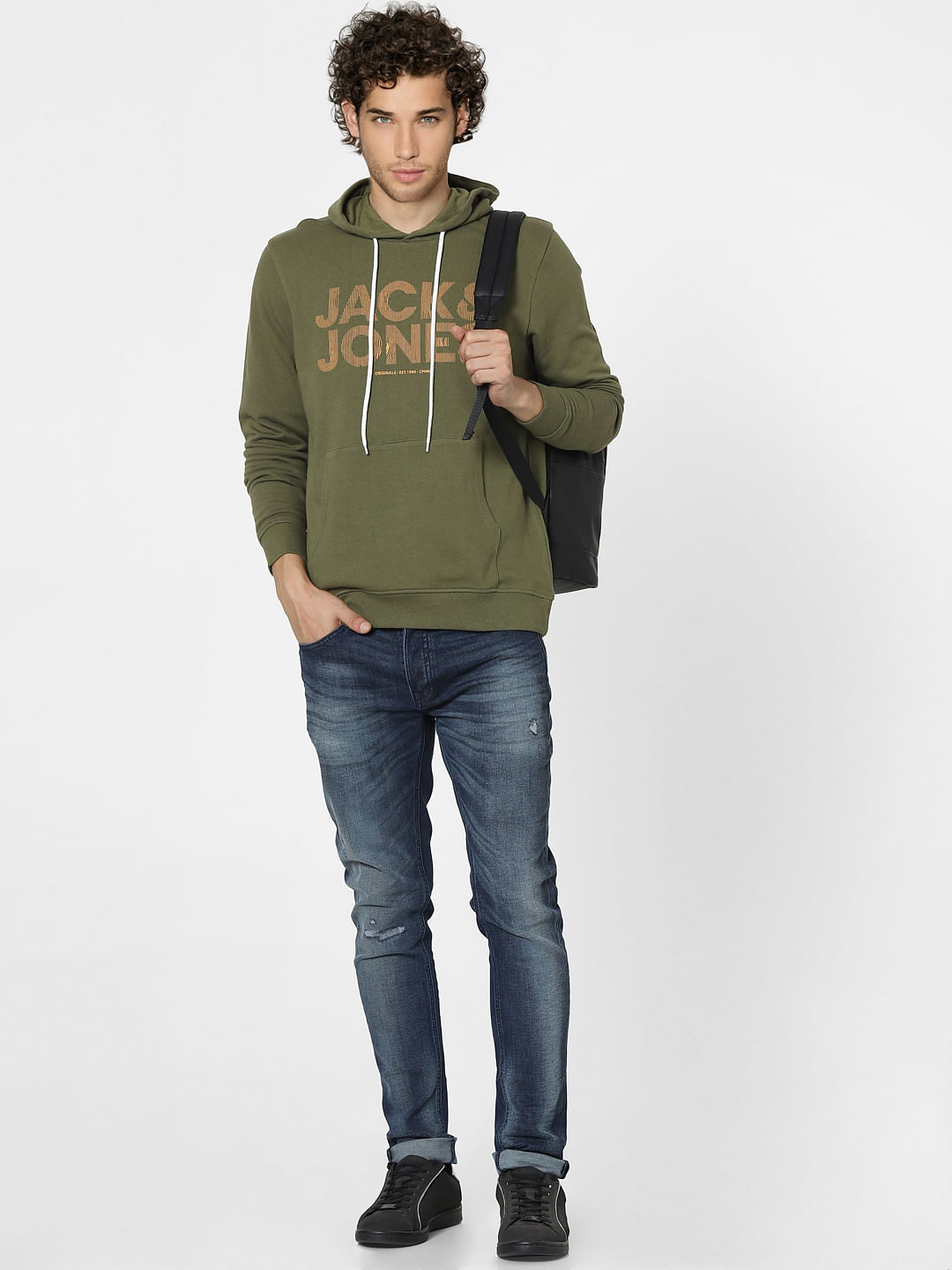 Green Graphic Print Hooded Sweatshirt - S