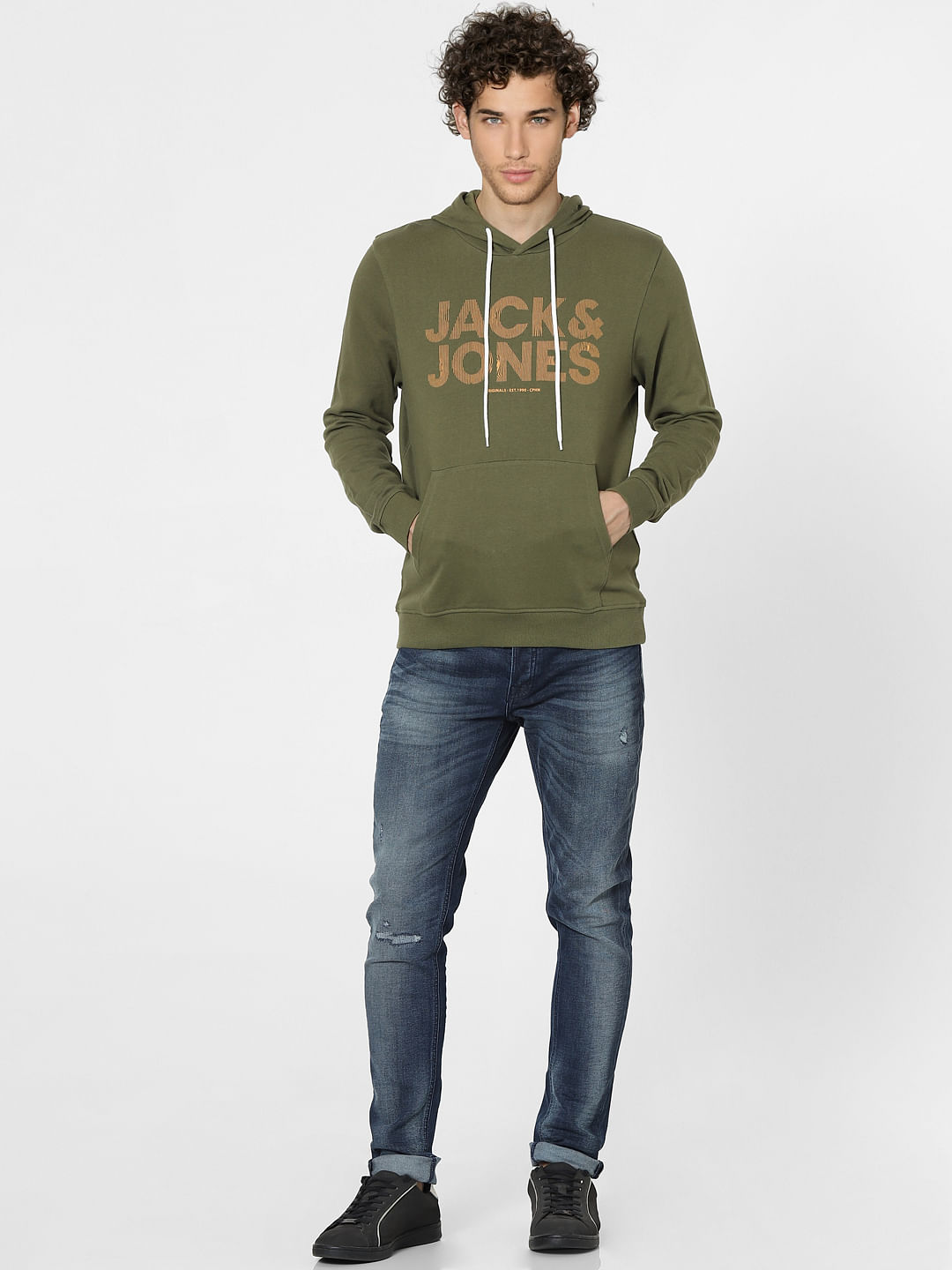Green Graphic Print Hooded Sweatshirt