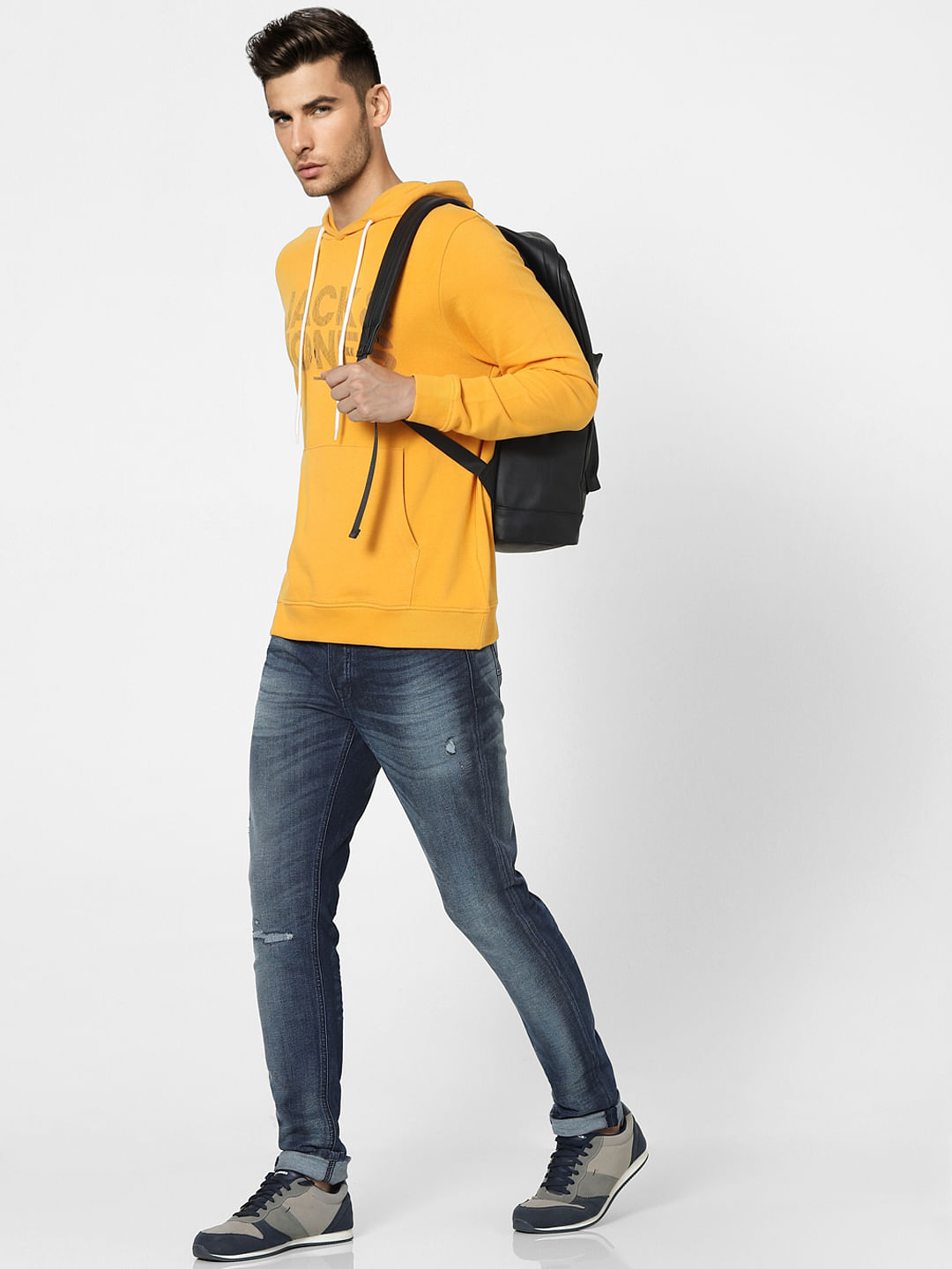 Yellow Graphic Print Hooded Sweatshirt - S