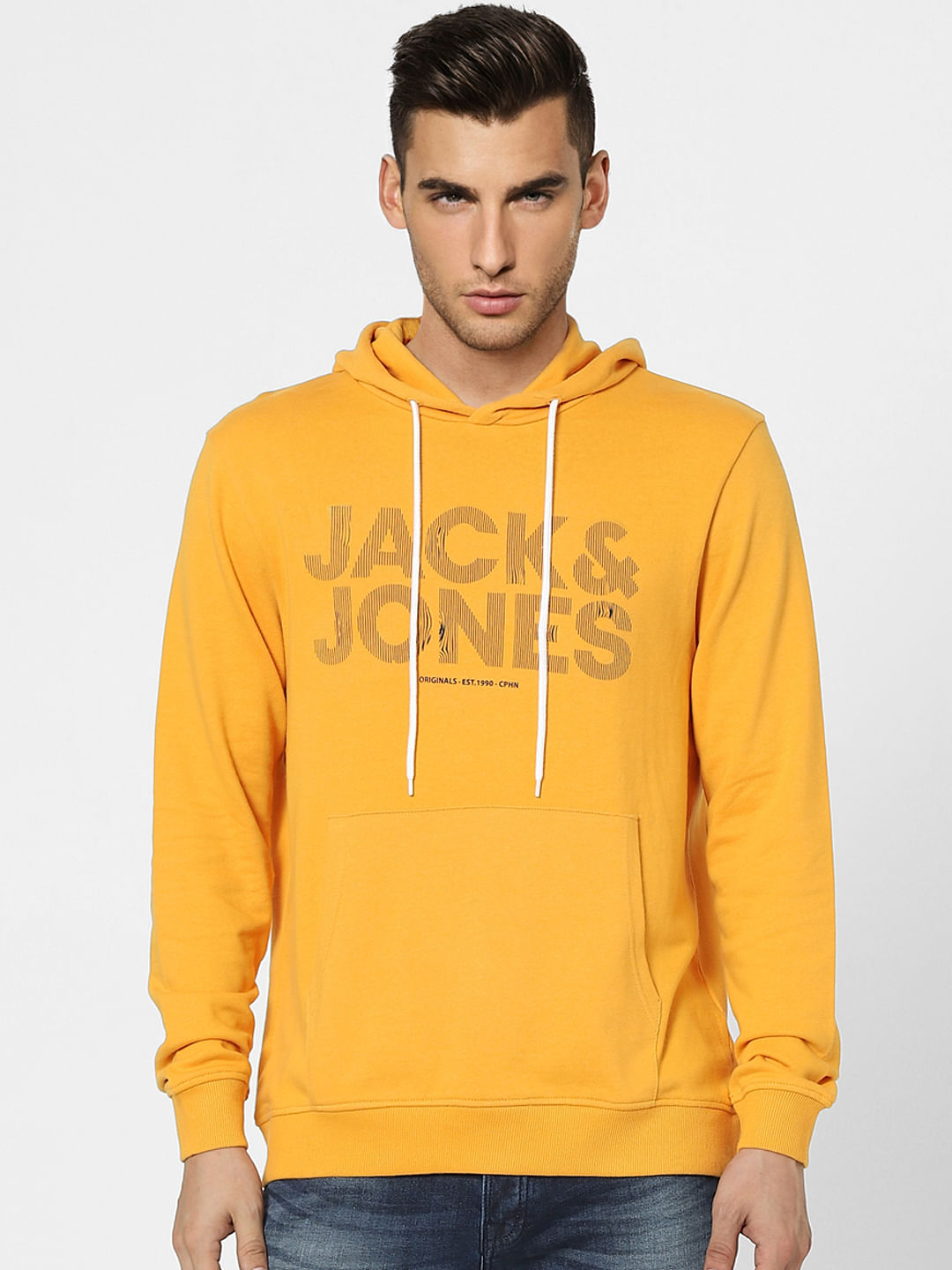Yellow Graphic Print Hooded Sweatshirt