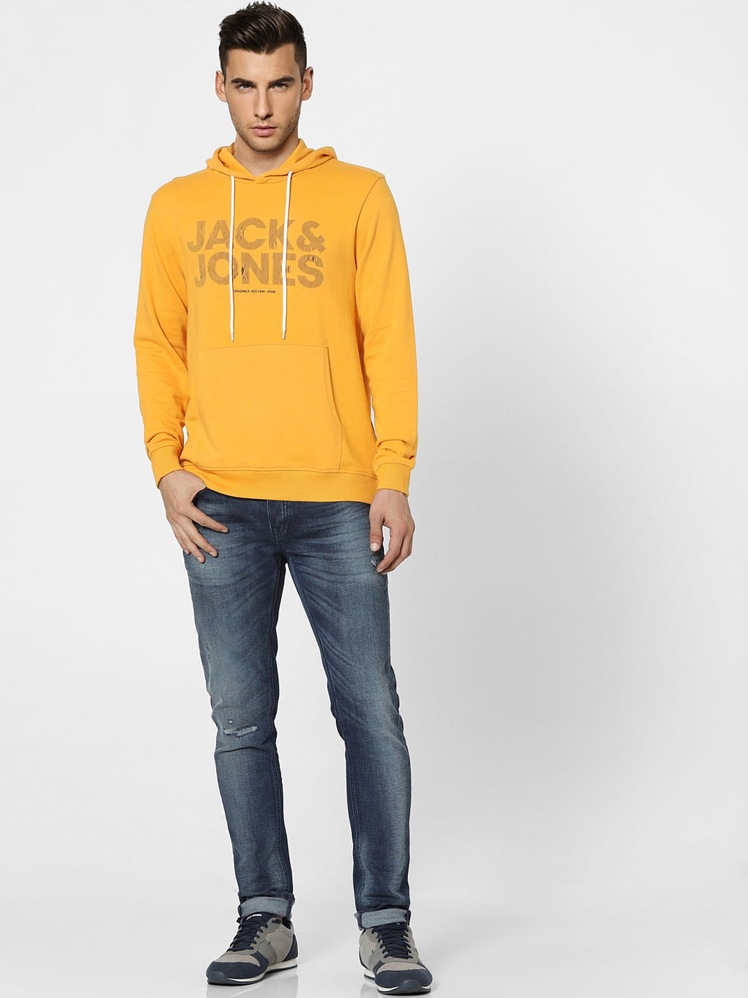 Yellow Graphic Print Hooded Sweatshirt