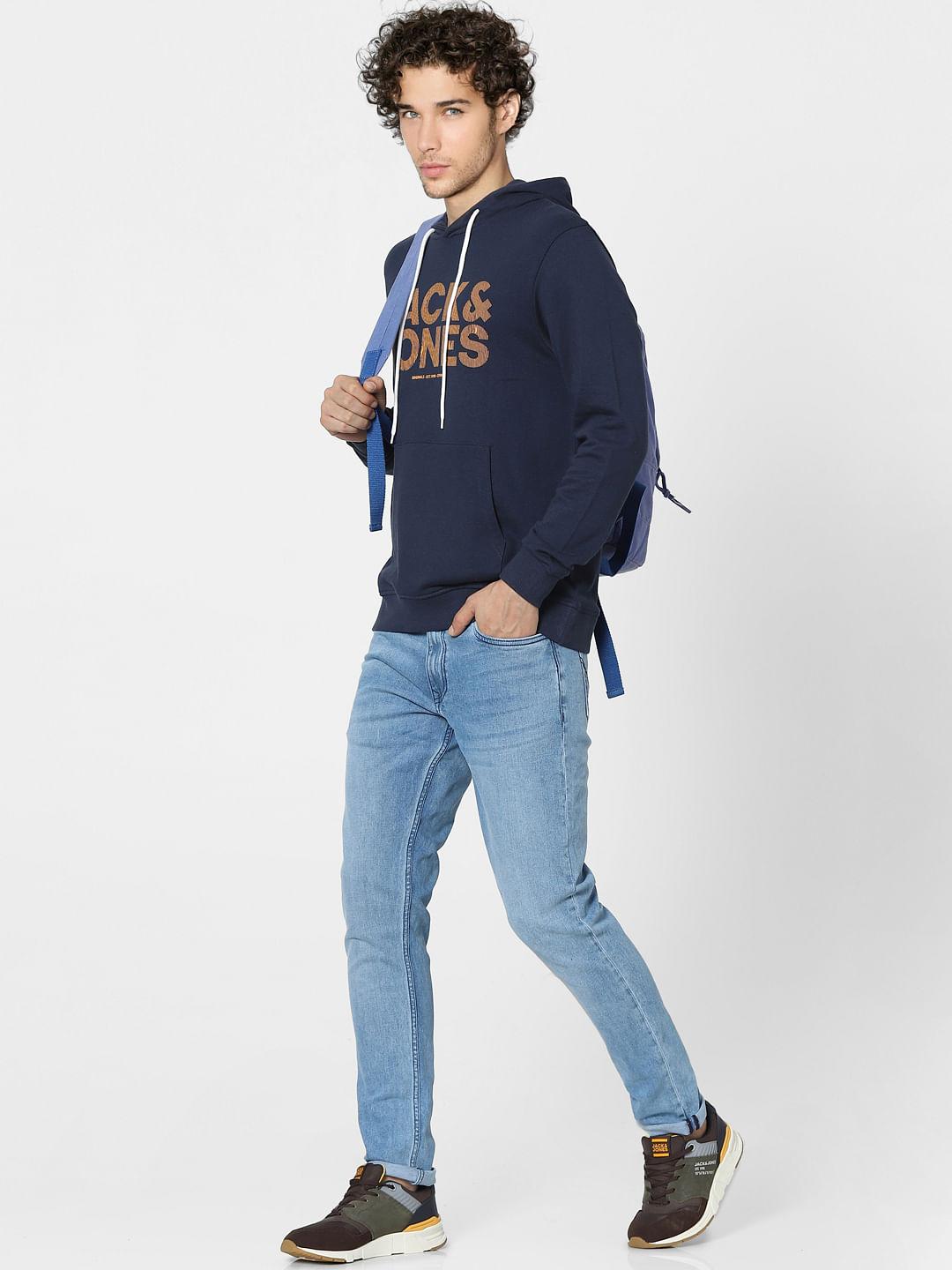 Navy Blue Graphic Print Hooded Sweatshirt