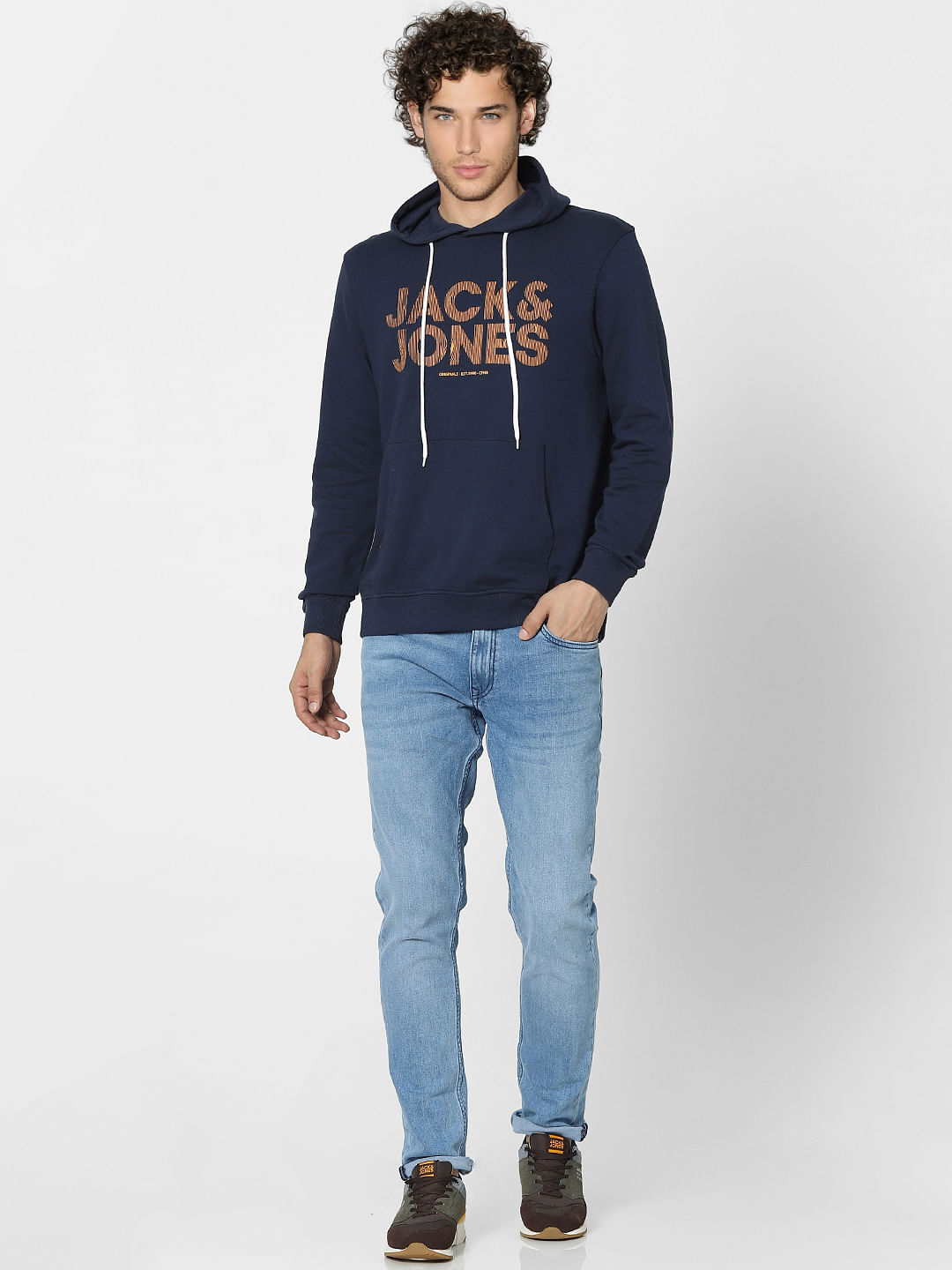 Navy Blue Graphic Print Hooded Sweatshirt
