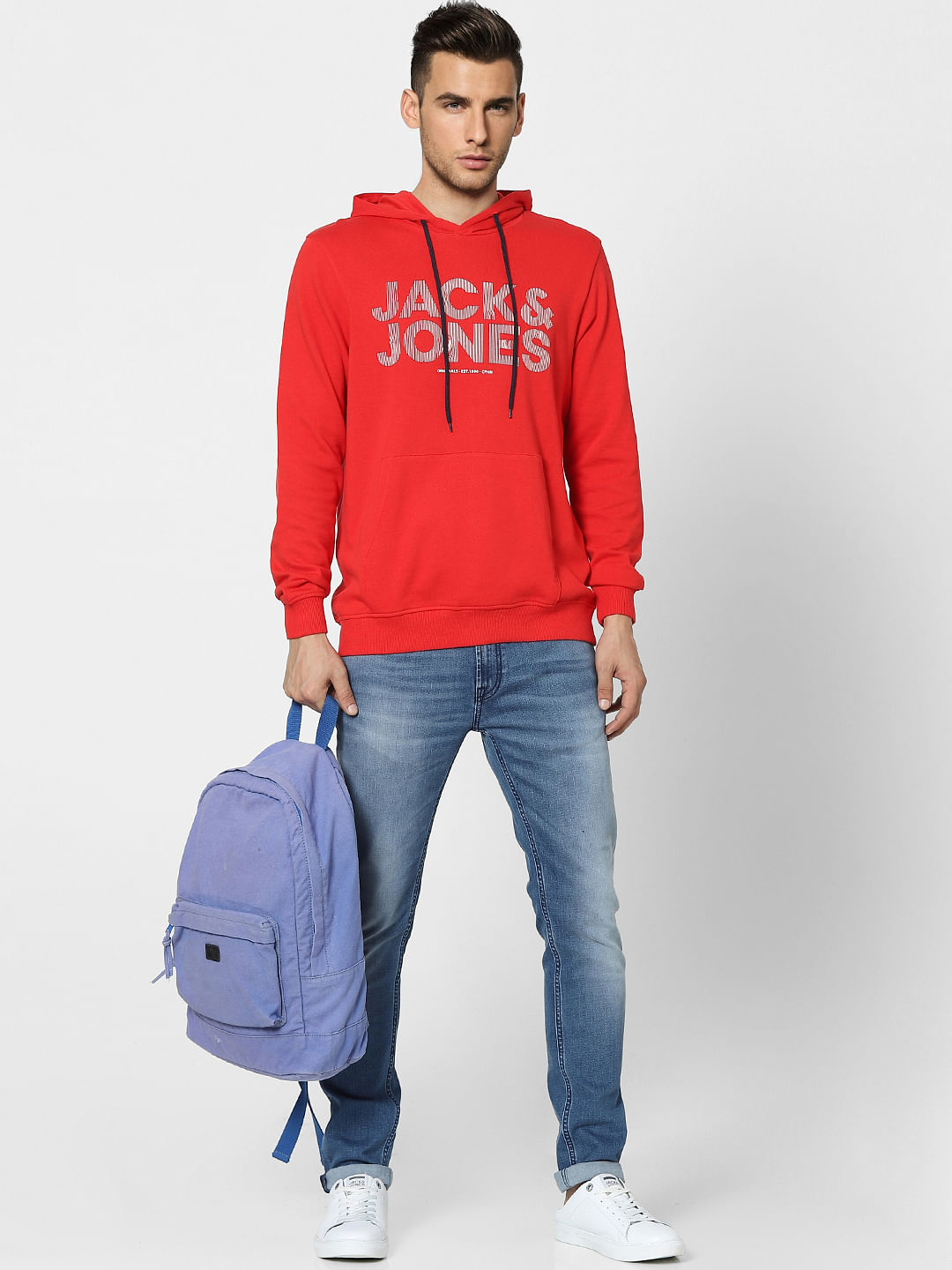 Red Graphic Print Hooded Sweatshirt - S