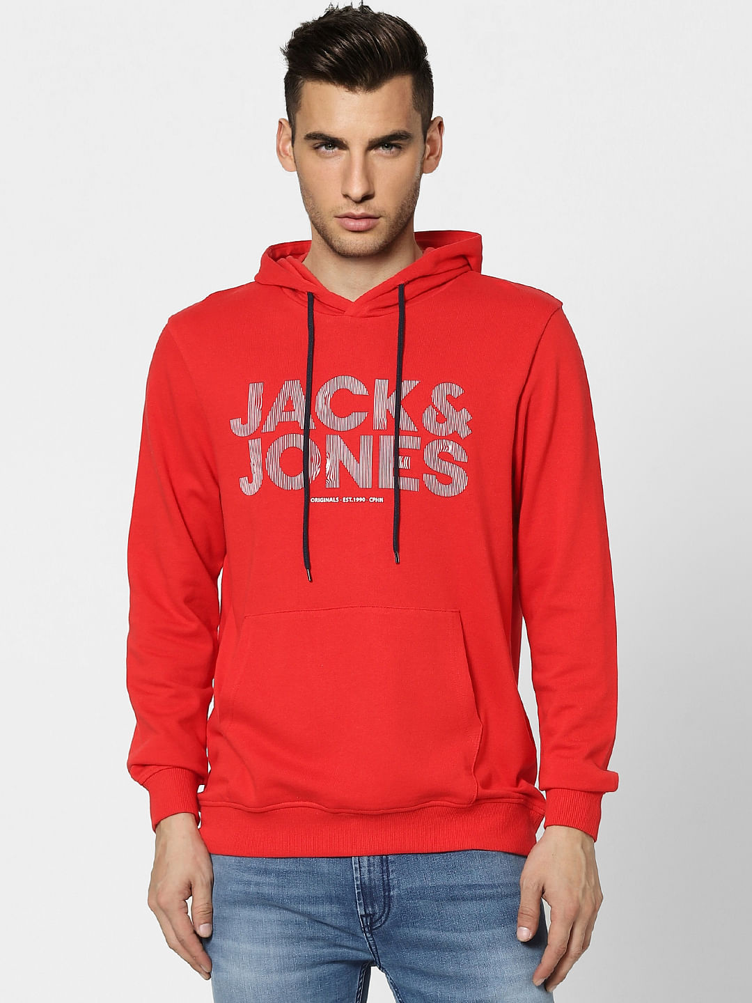 Red Graphic Print Hooded Sweatshirt