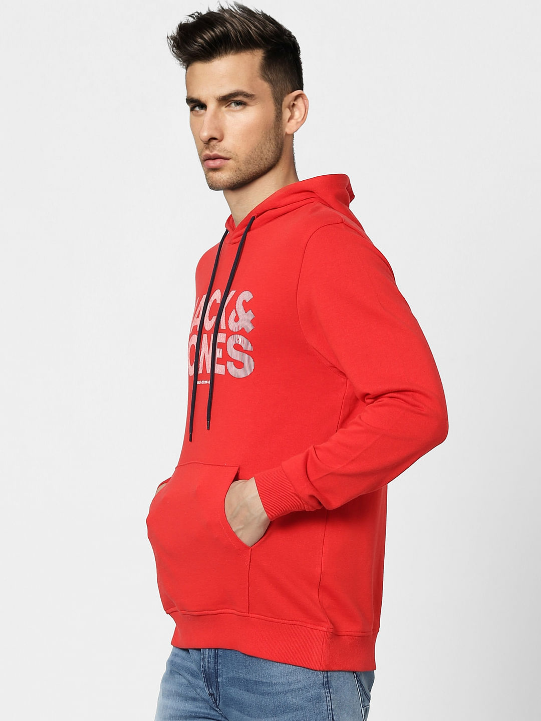 Red Graphic Print Hooded Sweatshirt