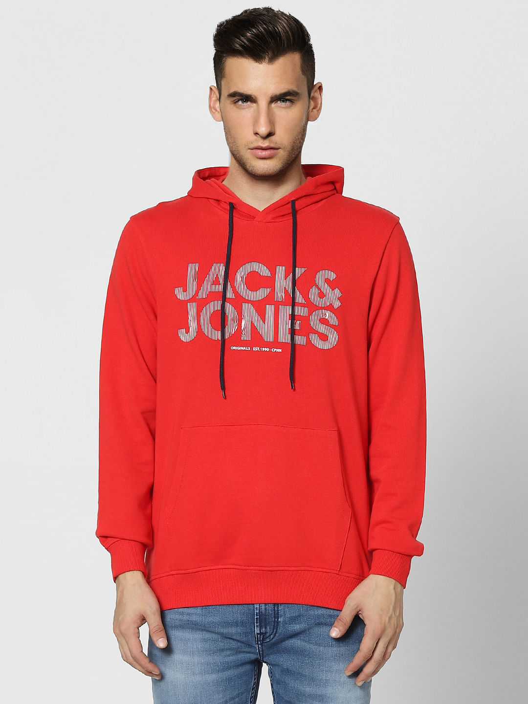 Red Graphic Print Hooded Sweatshirt