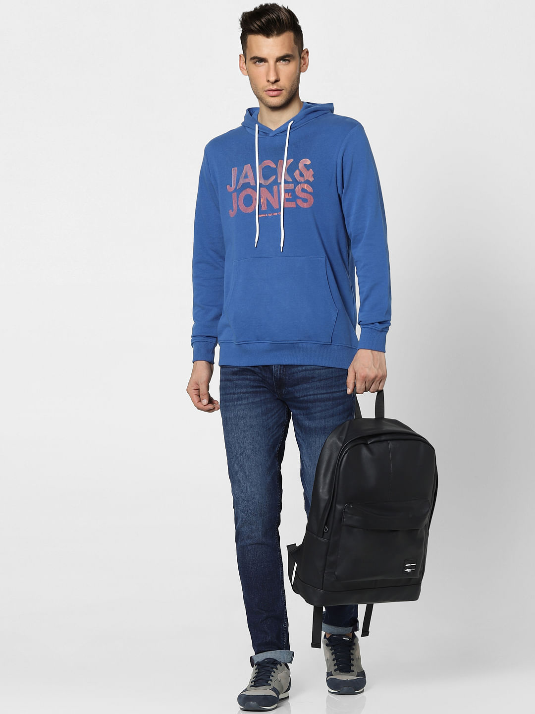 Blue Graphic Print Hooded Sweatshirt